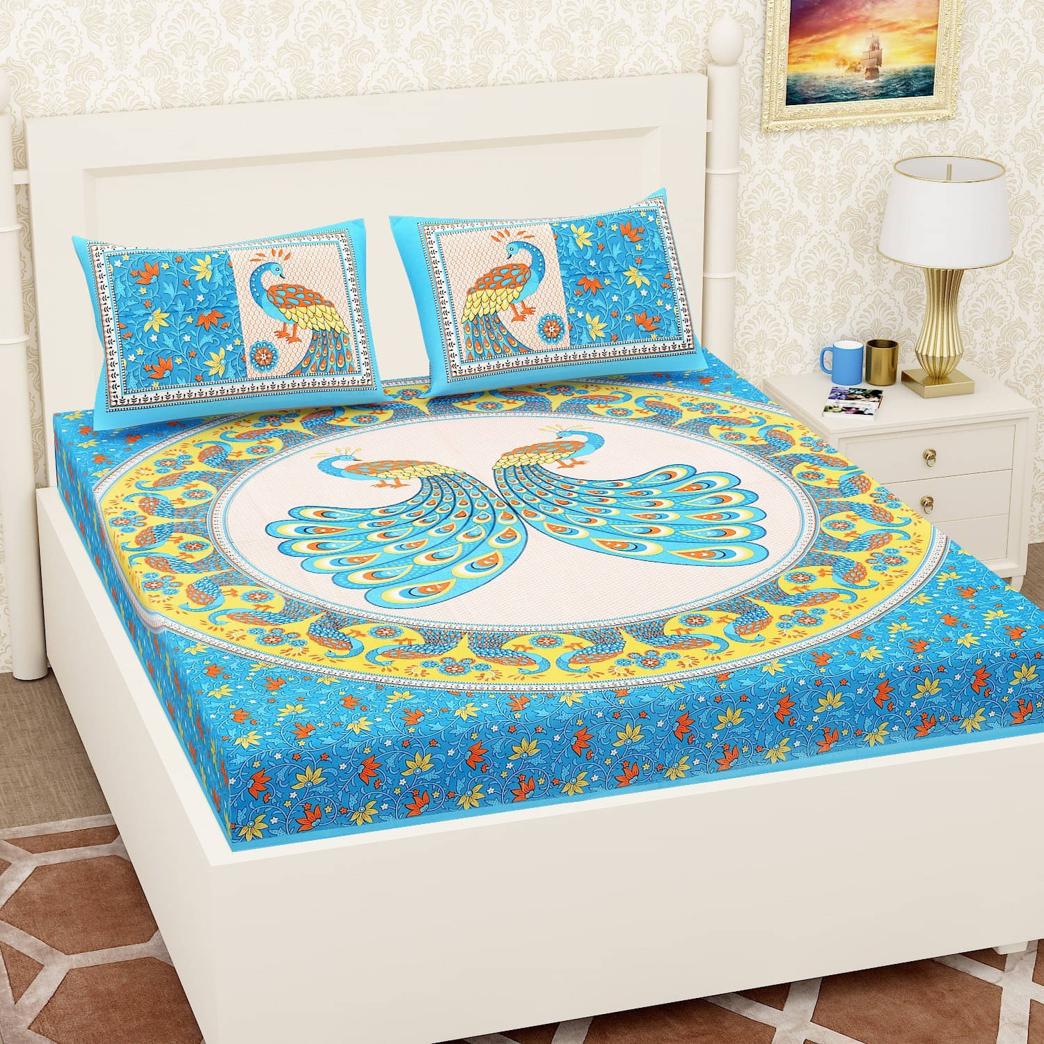     			Batham Handloom Cotton 1 Double Bedsheet with 2 Pillow Covers ( Multicolor )