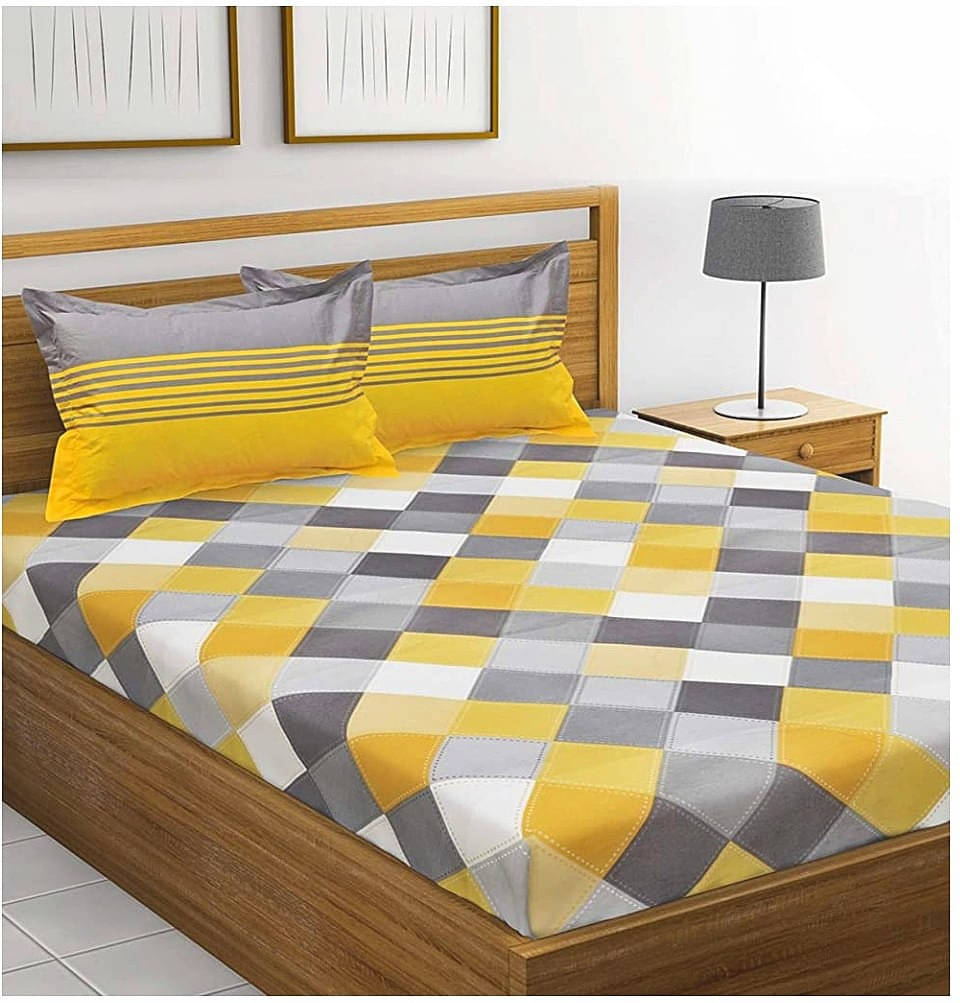 Batham Handloom Cotton 1 Double Bedsheet with 2 Pillow Covers ( Yellow ) Batham Handloom Cotton 1 Double Bedsheet with 2 Pillow Covers ( Yellow )