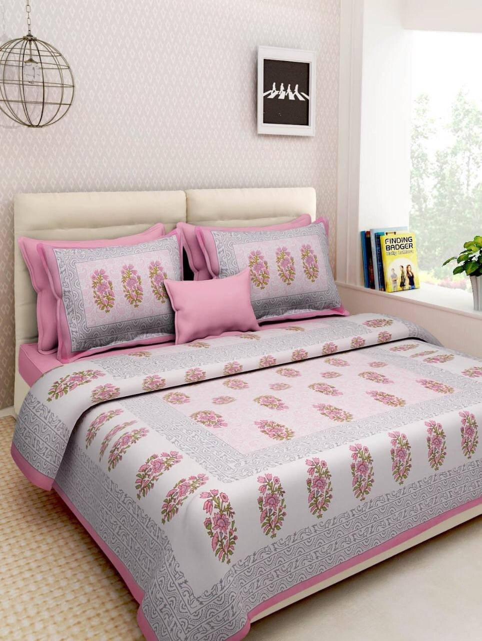 Batham Handloom Cotton 1 Double Bedsheet with 2 Pillow Covers ( Pink ) Batham Handloom Cotton 1 Double Bedsheet with 2 Pillow Covers ( Pink )