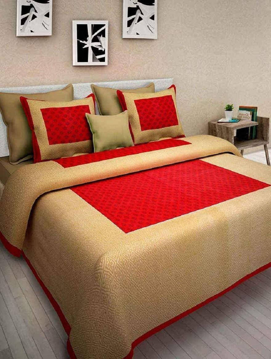     			Batham Handloom Cotton 1 Double Bedsheet with 2 Pillow Covers ( Red )