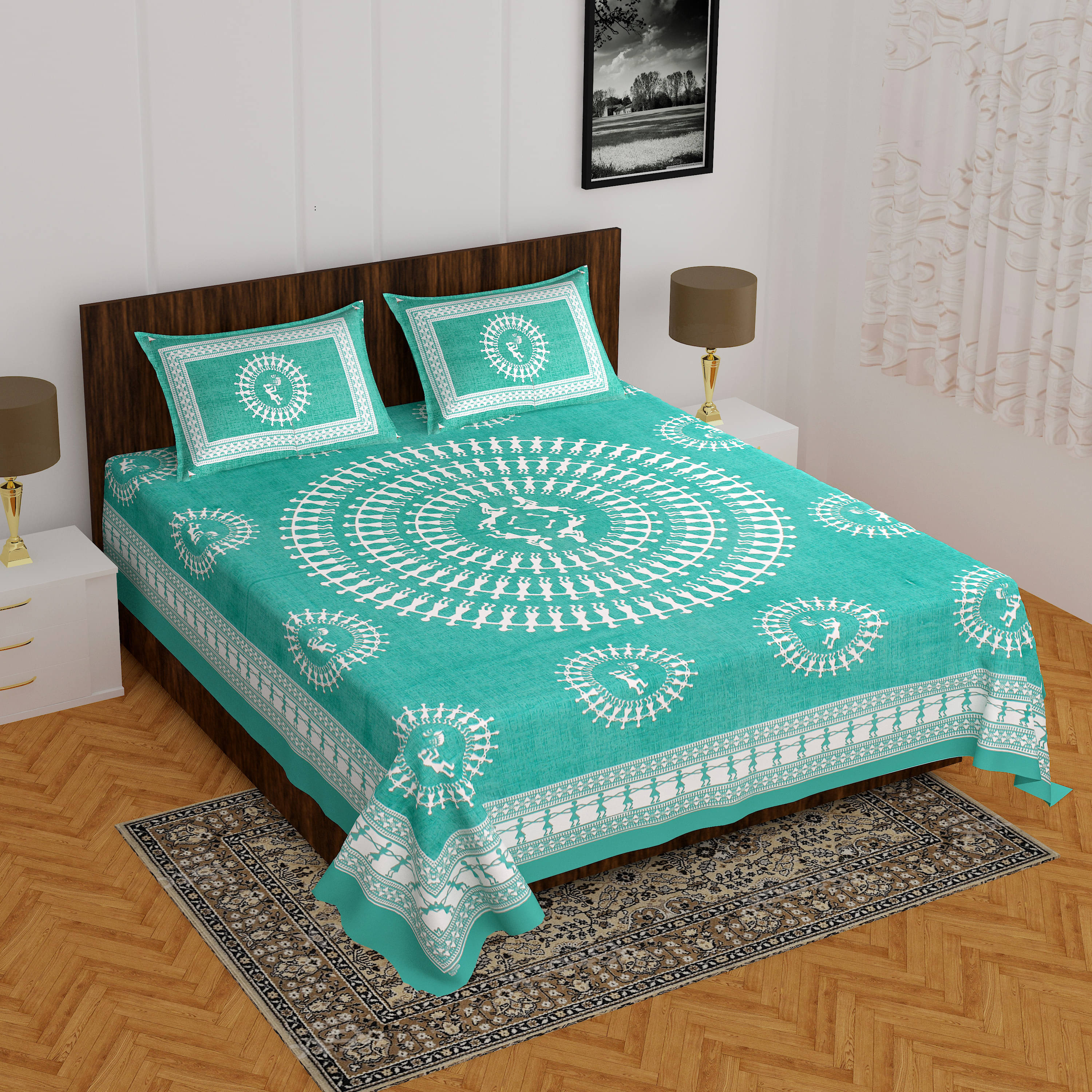 Batham Handloom Cotton 1 Double Bedsheet with 2 Pillow Covers ( Blue ) Batham Handloom Cotton 1 Double Bedsheet with 2 Pillow Covers ( Blue )