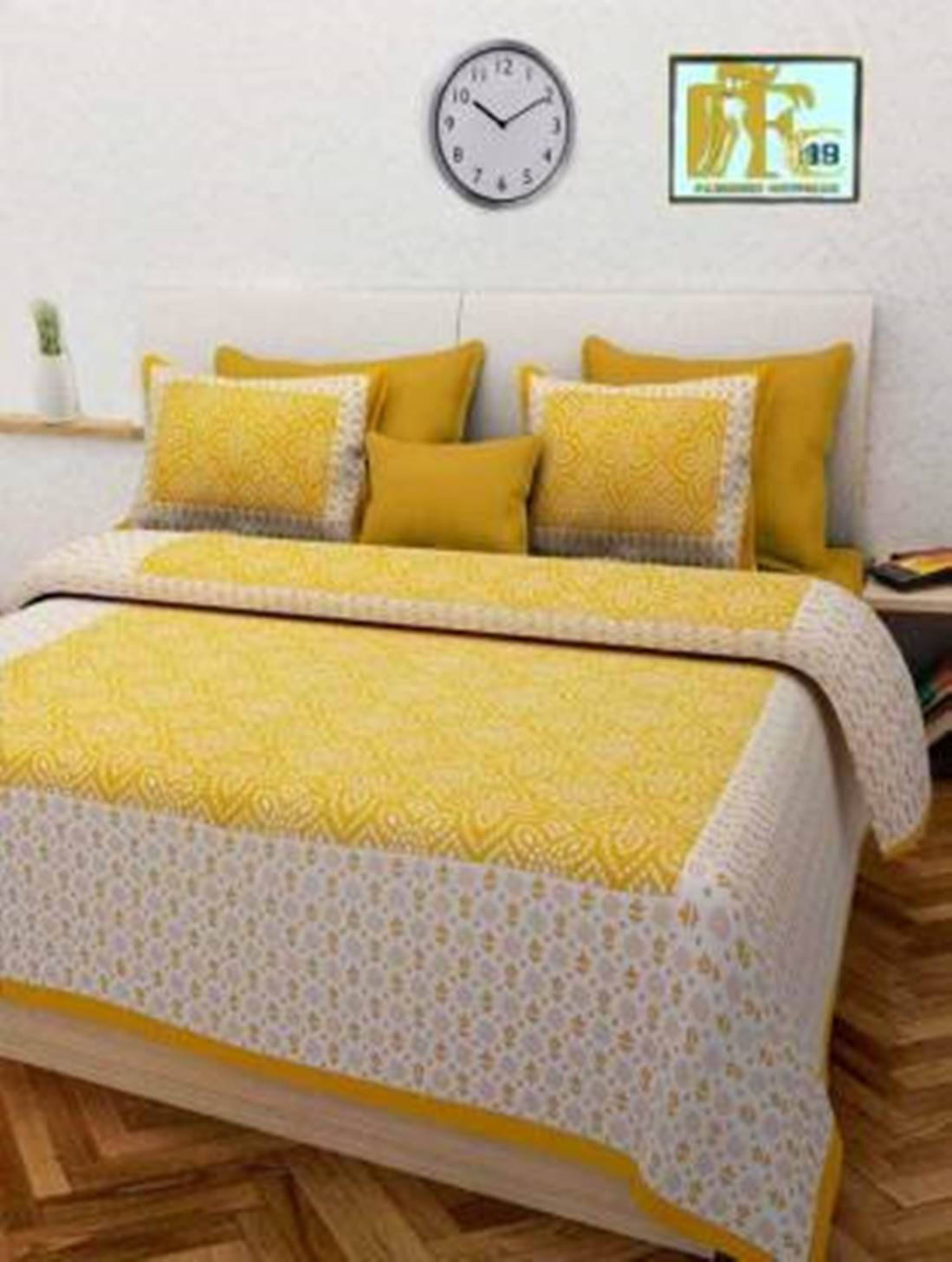 Batham Handloom Cotton 1 Double Bedsheet with 2 Pillow Covers ( Yellow ) Batham Handloom Cotton 1 Double Bedsheet with 2 Pillow Covers ( Yellow )
