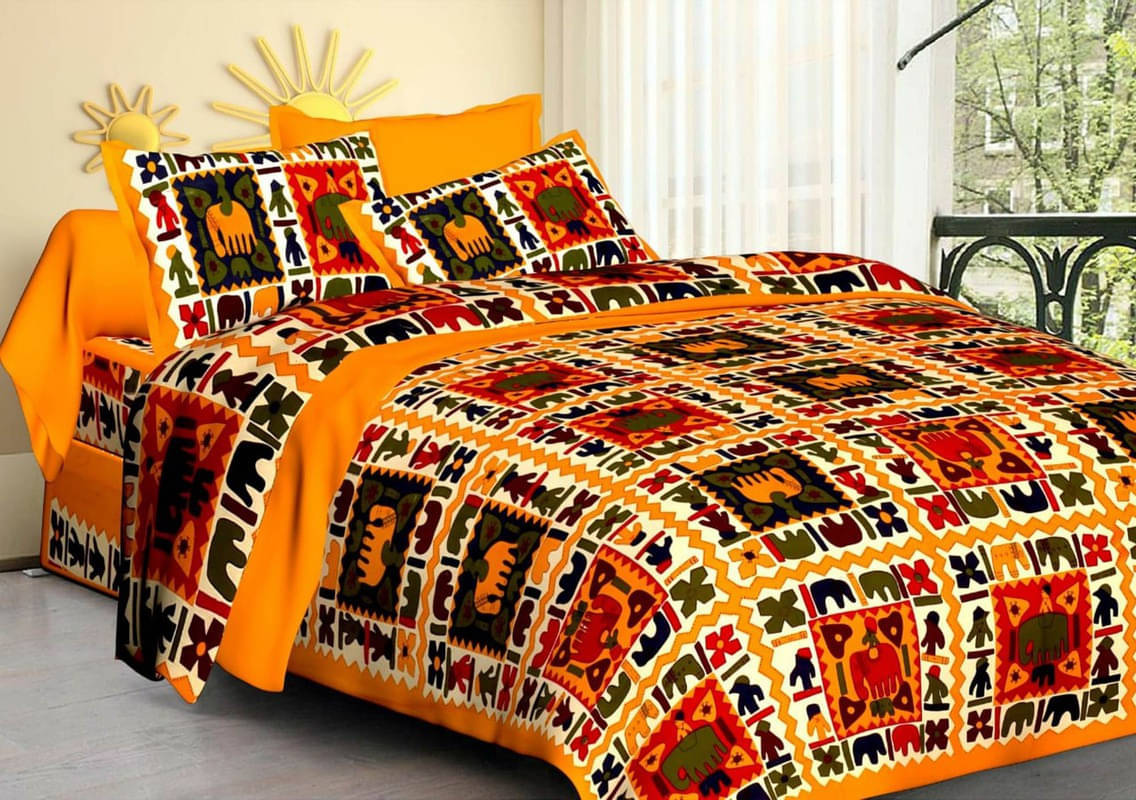 Batham Handloom Cotton 1 Double Bedsheet with 2 Pillow Covers ( Yellow ) Batham Handloom Cotton 1 Double Bedsheet with 2 Pillow Covers ( Yellow )