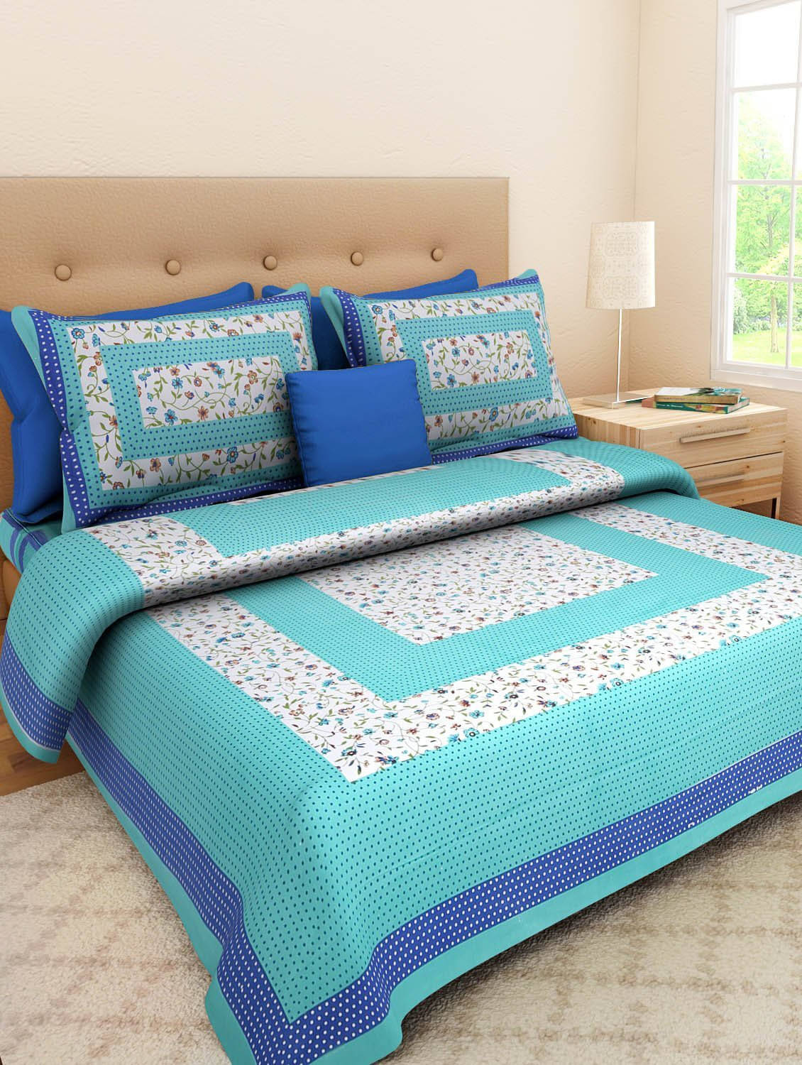 Batham Handloom Cotton 1 Double Bedsheet with 2 Pillow Covers ( Green ) Batham Handloom Cotton 1 Double Bedsheet with 2 Pillow Covers ( Green )