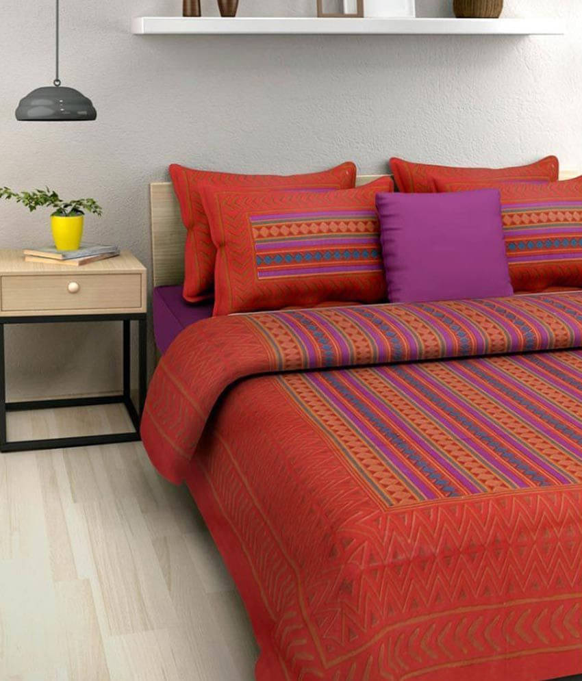     			Batham Handloom Cotton 1 Double Bedsheet with 2 Pillow Covers ( Red )