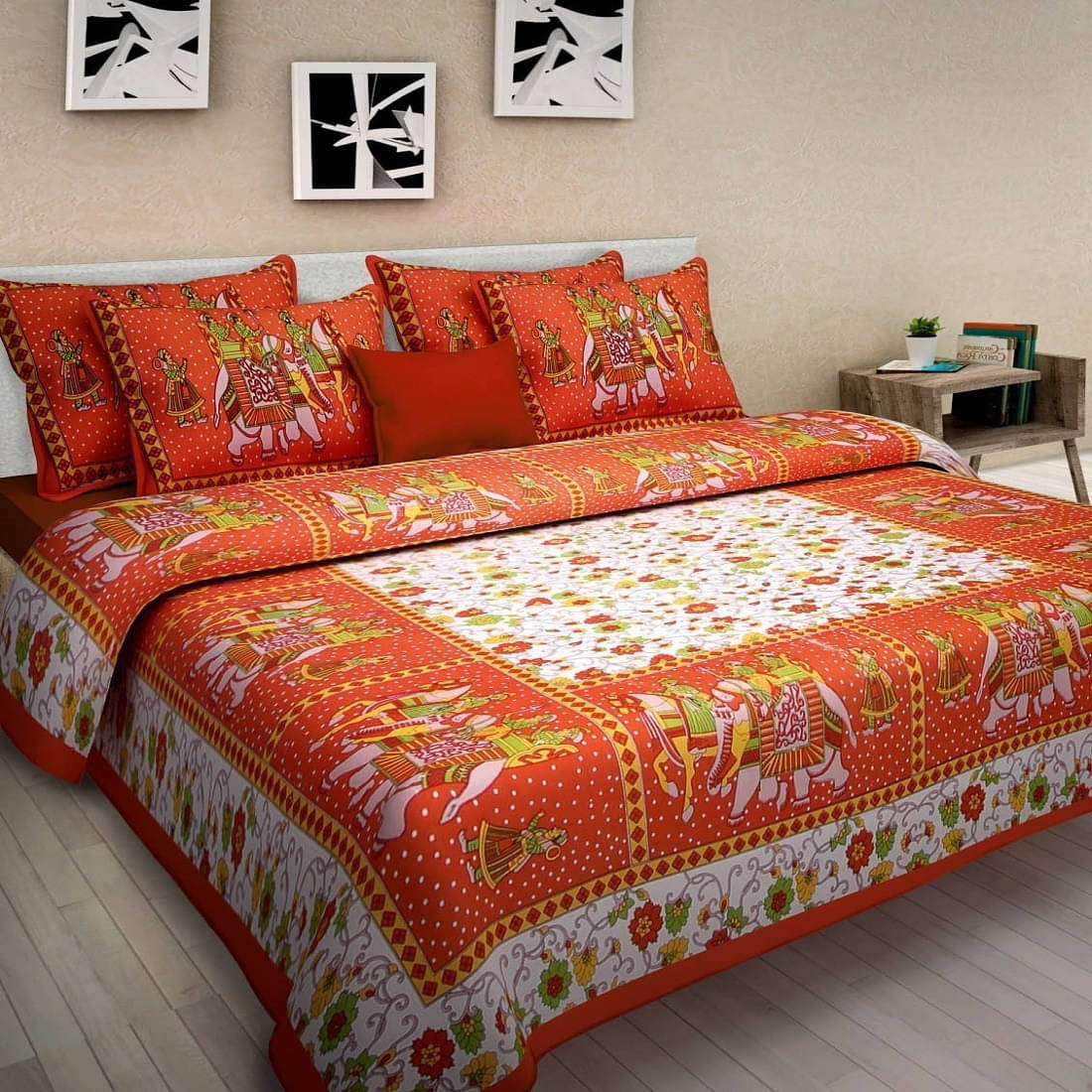 Batham Handloom Cotton 1 Double Bedsheet with 2 Pillow Covers ( Orange )     			Batham Handloom Cotton 1 Double Bedsheet with 2 Pillow Covers ( Orange )