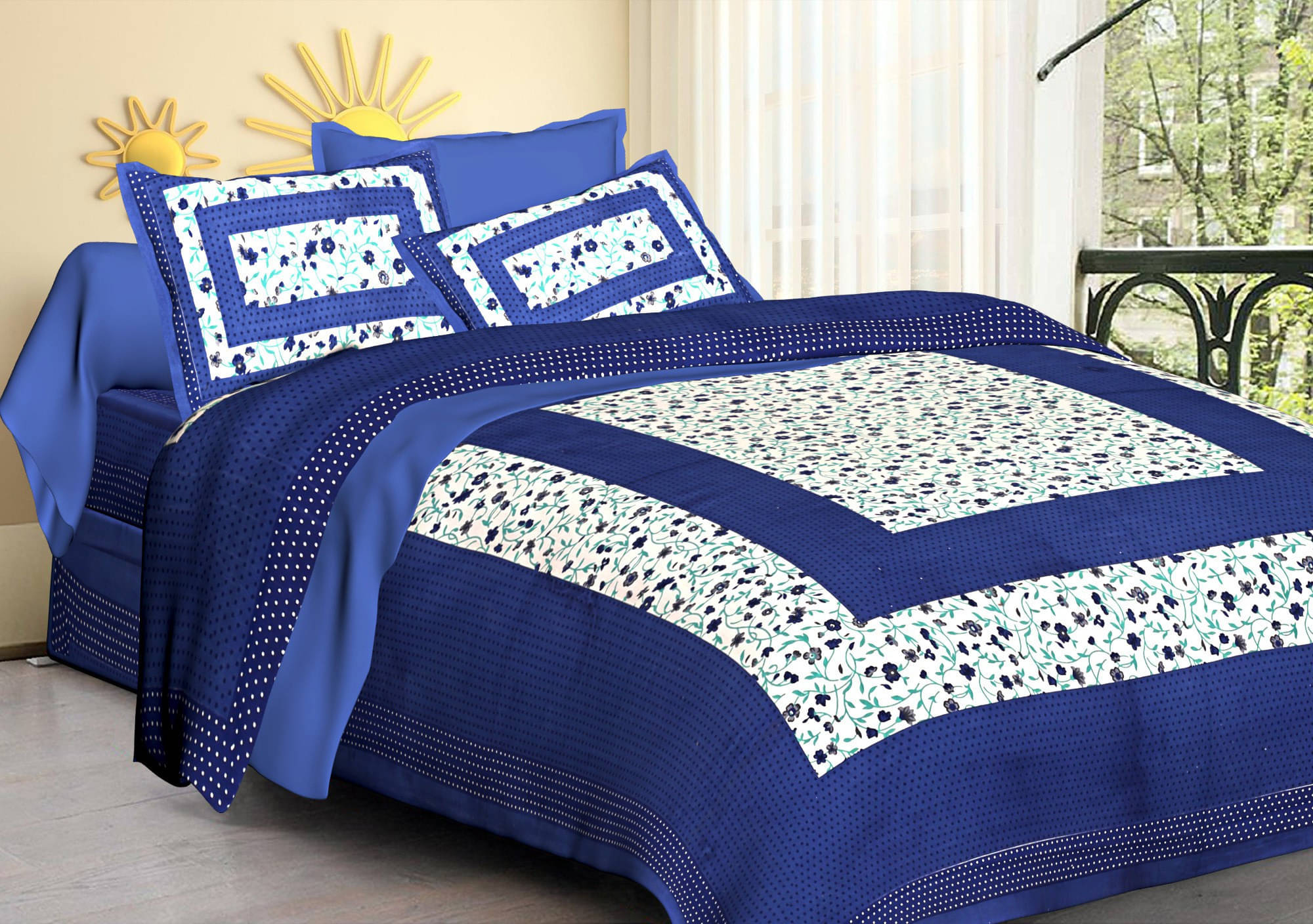     			Batham Handloom Cotton 1 Double Bedsheet with 2 Pillow Covers ( Multicolor )
