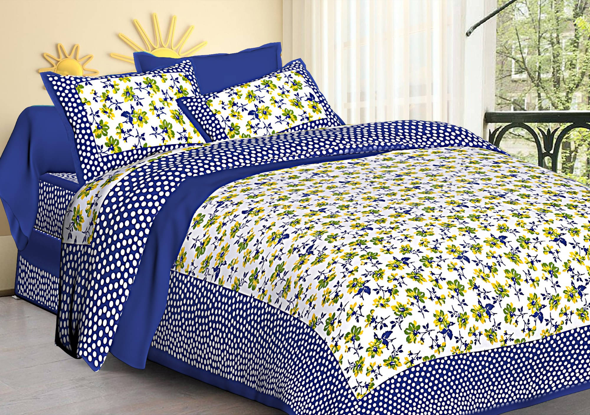     			Batham Handloom Cotton 1 Double Bedsheet with 2 Pillow Covers ( Blue )