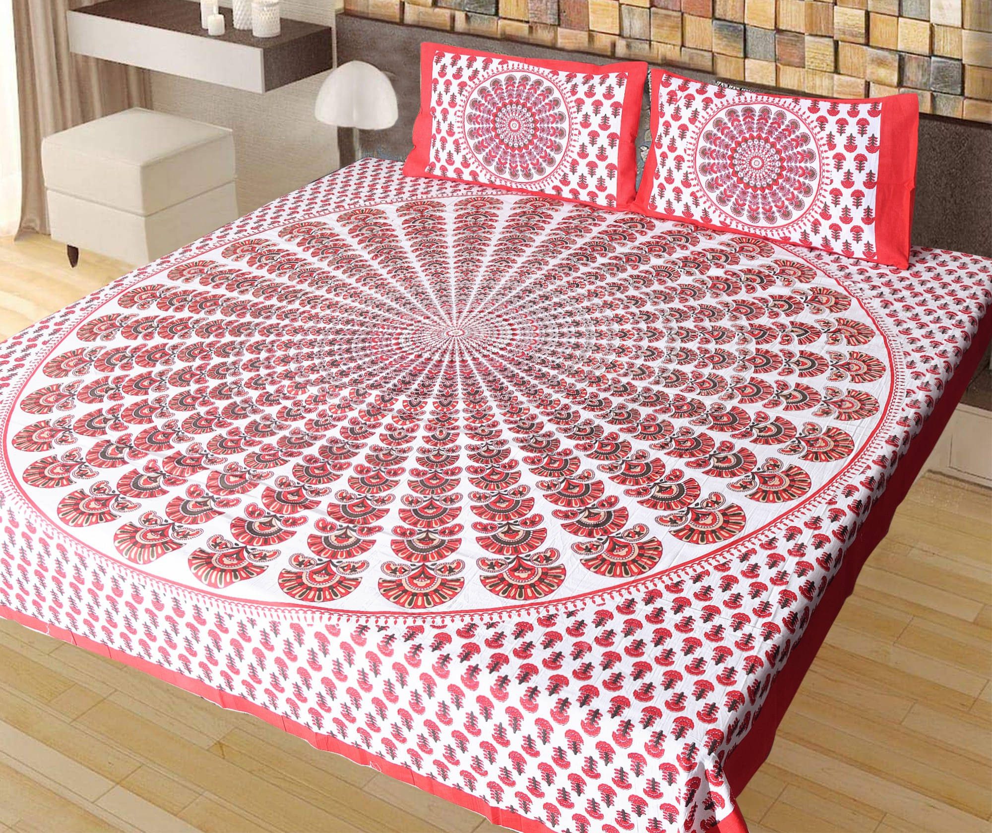     			Batham Handloom Cotton 1 Double Bedsheet with 2 Pillow Covers ( Red )