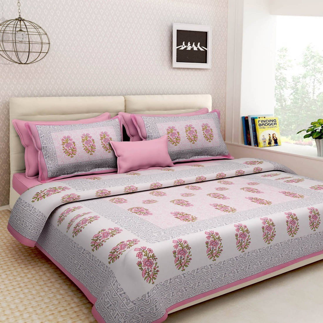 Batham Handloom Cotton 1 Double Bedsheet with 2 Pillow Covers ( Pink ) Batham Handloom Cotton 1 Double Bedsheet with 2 Pillow Covers ( Pink )