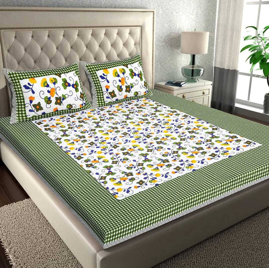 Batham Handloom Cotton 1 Double Bedsheet with 2 Pillow Covers ( Green ) Batham Handloom Cotton 1 Double Bedsheet with 2 Pillow Covers ( Green )