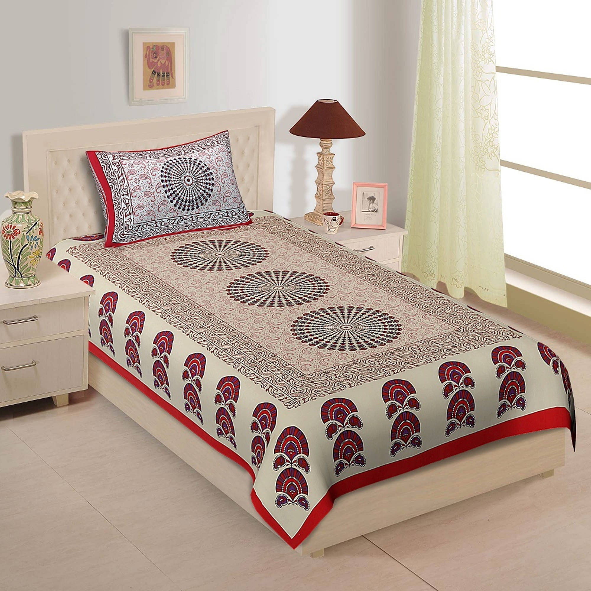     			Batham Handloom Cotton 1 Double Bedsheet with 2 Pillow Covers ( Black )