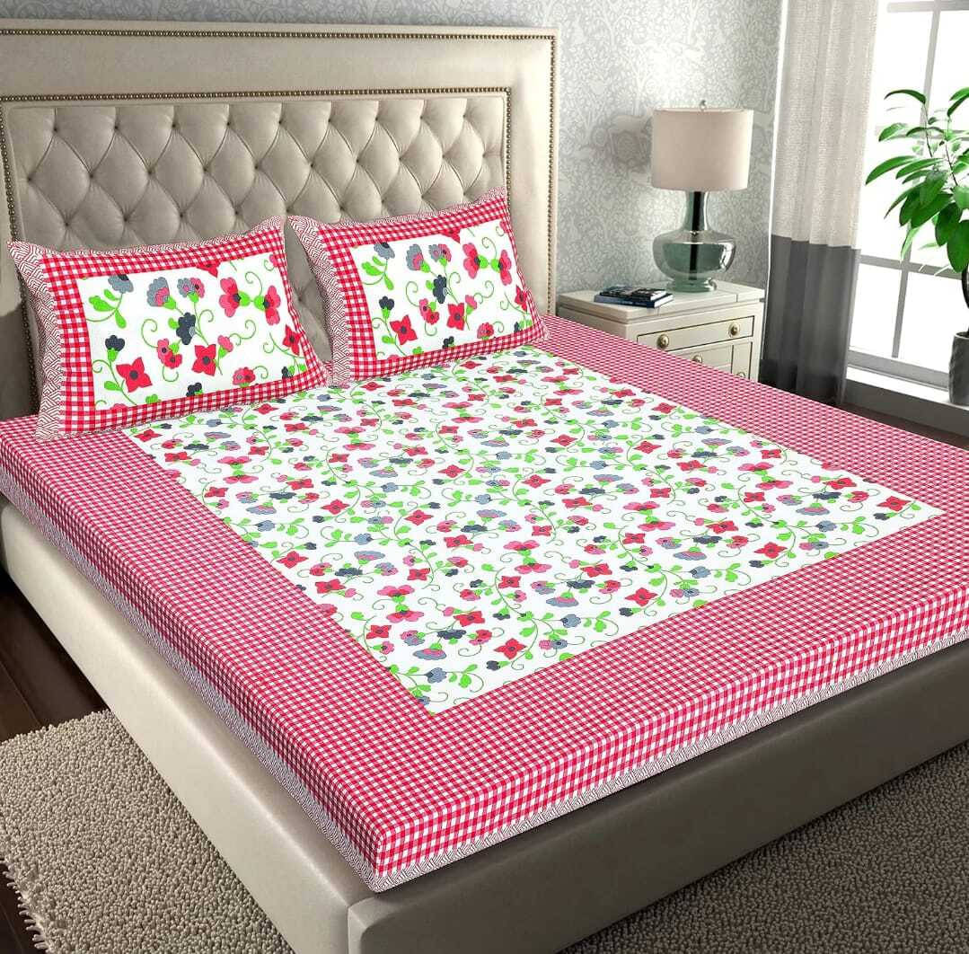     			Batham Handloom Cotton 1 Double Bedsheet with 2 Pillow Covers ( Pink )