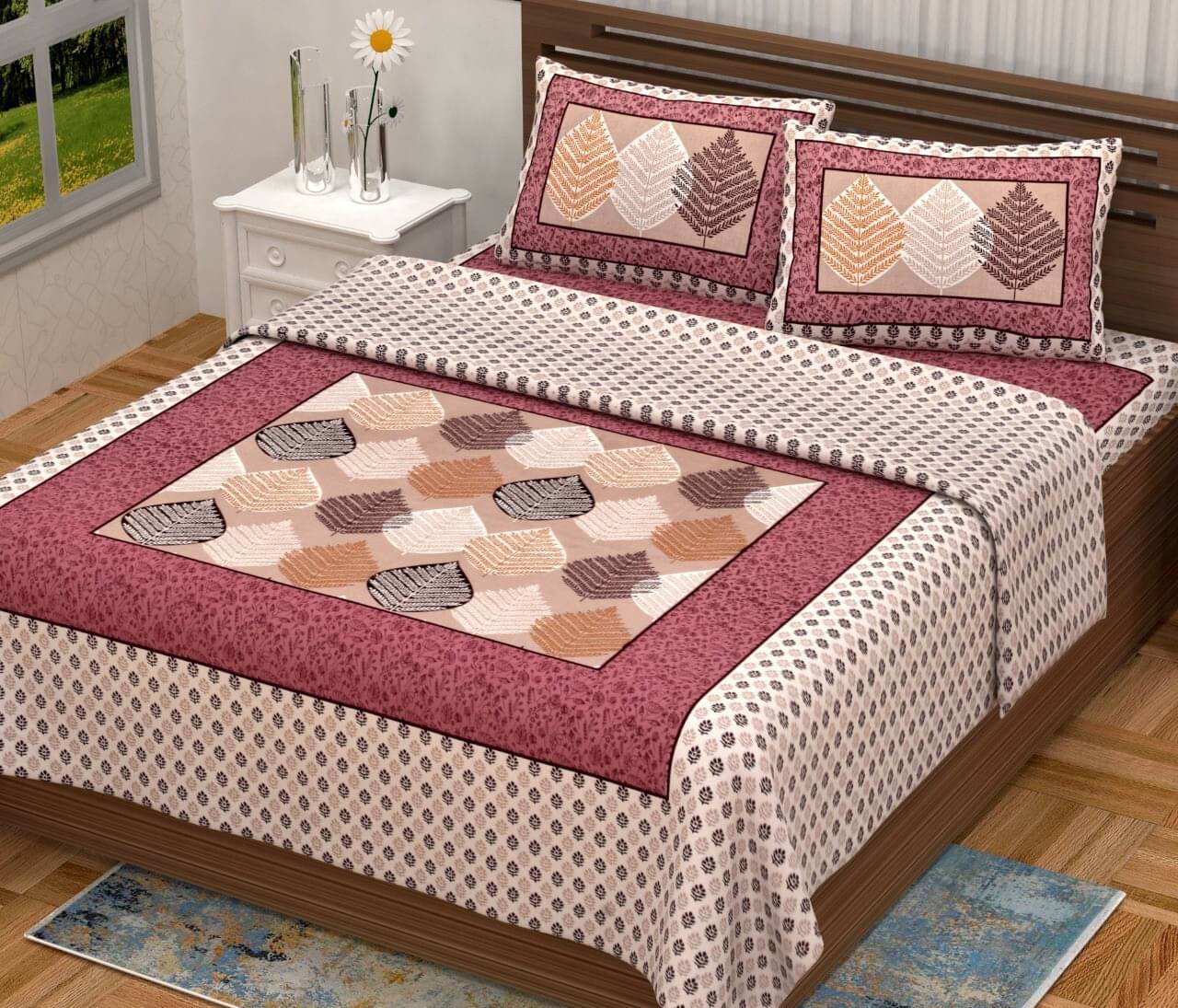     			Batham Handloom Cotton 1 Double Bedsheet with 2 Pillow Covers ( Purple )