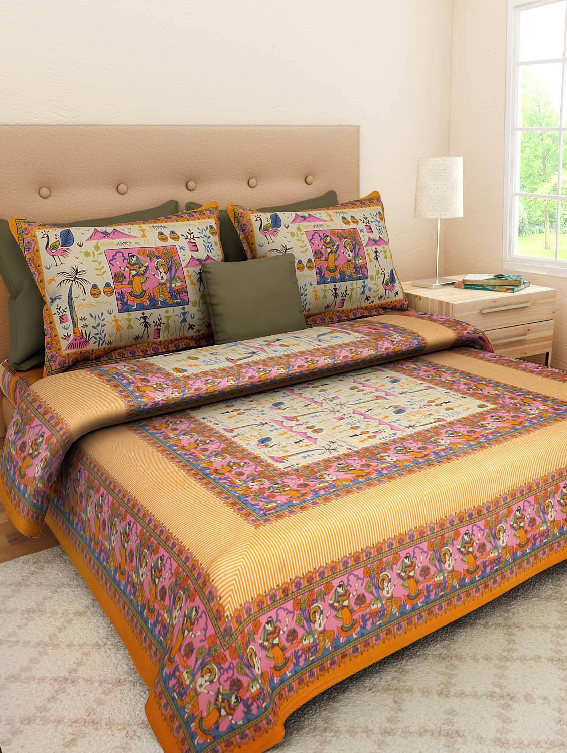 Batham Handloom Cotton 1 Double Bedsheet with 2 Pillow Covers ( Yellow ) Batham Handloom Cotton 1 Double Bedsheet with 2 Pillow Covers ( Yellow )
