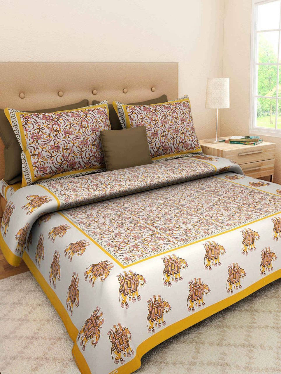 Batham Handloom Cotton 1 Double Bedsheet with 2 Pillow Covers ( Yellow ) Batham Handloom Cotton 1 Double Bedsheet with 2 Pillow Covers ( Yellow )