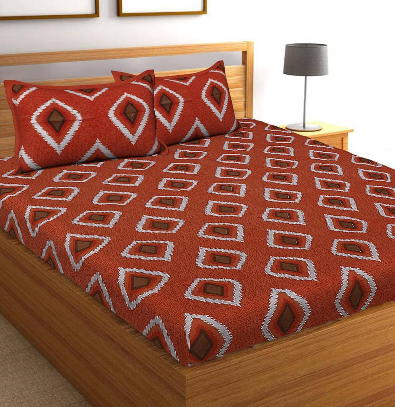     			Batham Handloom Cotton 1 Double Bedsheet with 2 Pillow Covers ( Red )