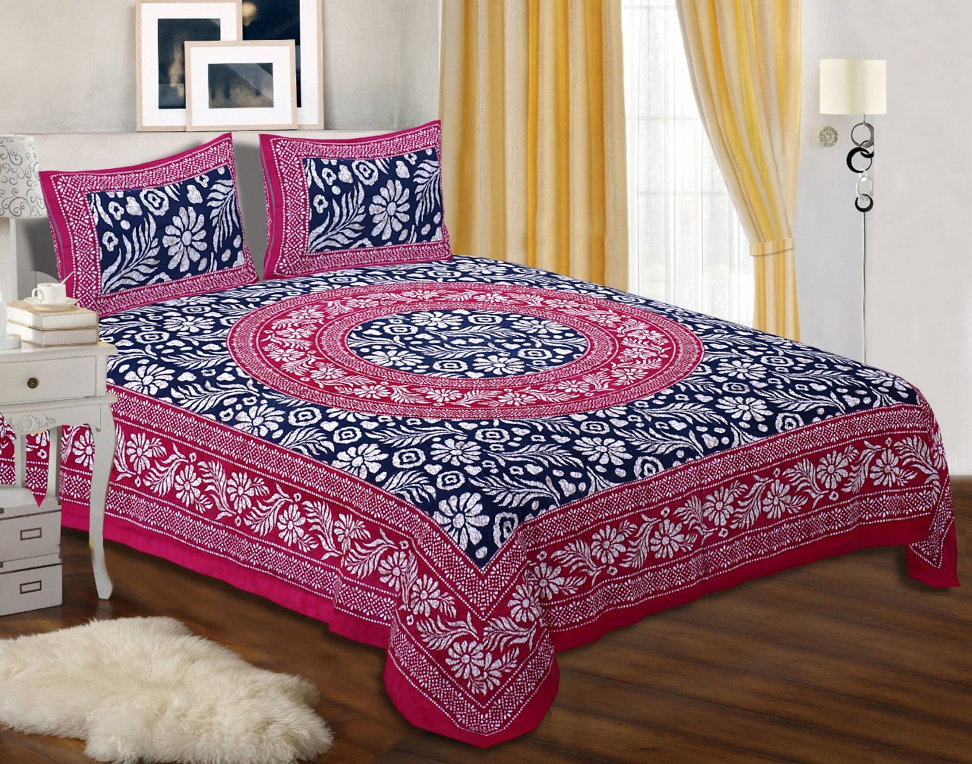     			Batham Handloom Cotton 1 Double Bedsheet with 2 Pillow Covers ( Pink )