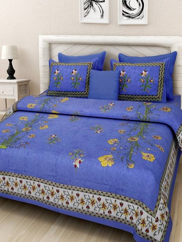 Batham Handloom Cotton 1 Double Bedsheet with 2 Pillow Covers ( Blue ) Batham Handloom Cotton 1 Double Bedsheet with 2 Pillow Covers ( Blue )
