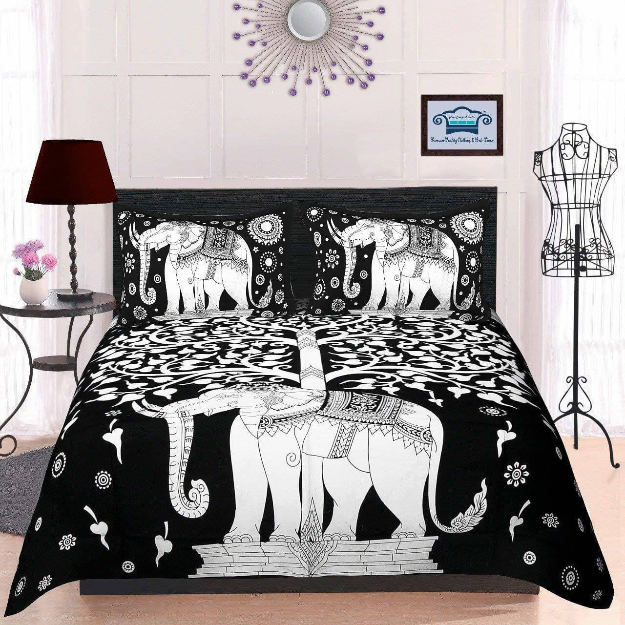     			Batham Handloom Cotton 1 Double Bedsheet with 2 Pillow Covers ( Black )