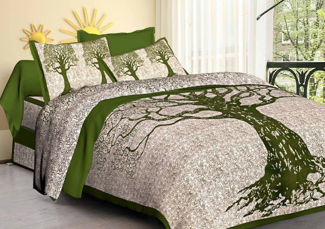     			Batham Handloom Cotton 1 Double Bedsheet with 2 Pillow Covers ( Green )