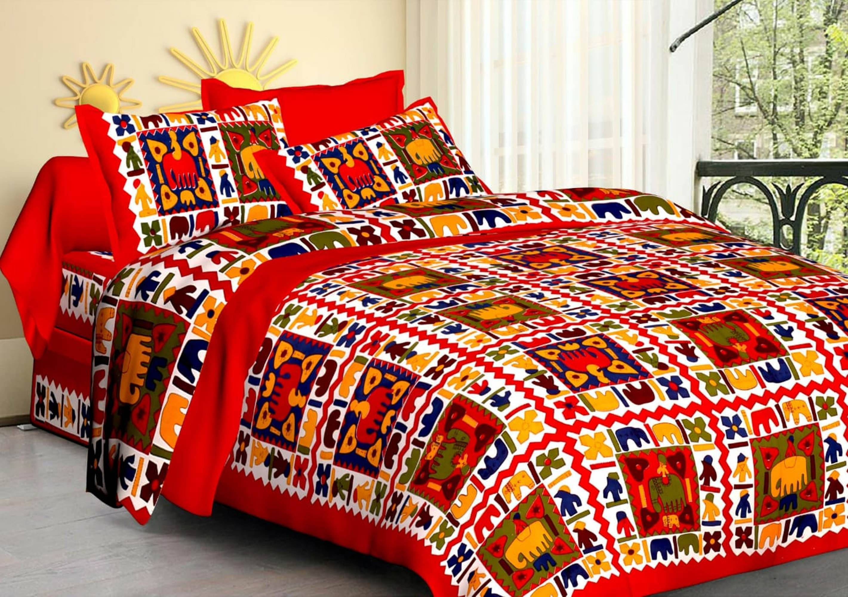     			Batham Handloom Cotton 1 Double Bedsheet with 2 Pillow Covers ( Red )