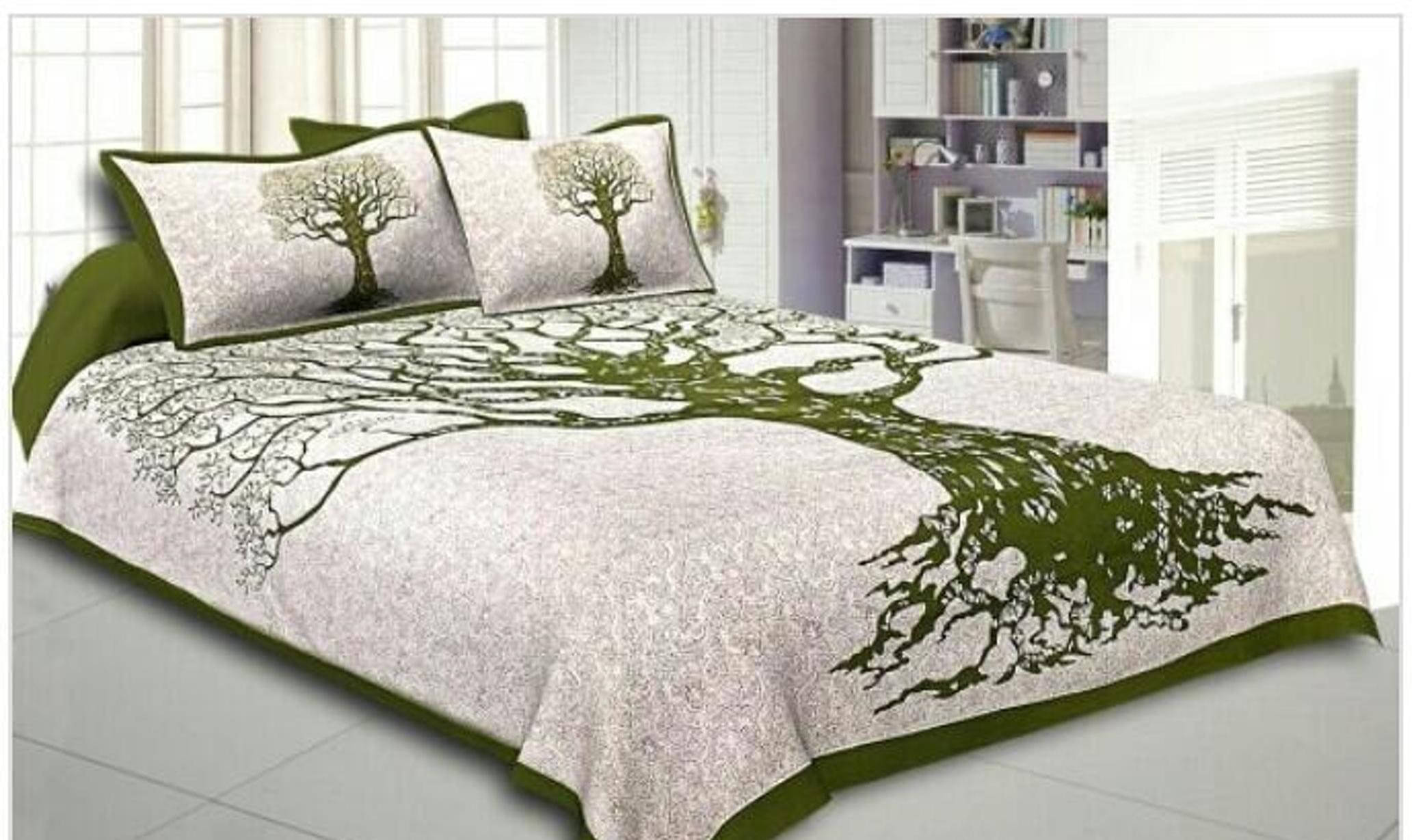 Batham Handloom Cotton 1 Double Bedsheet with 2 Pillow Covers ( Green ) Batham Handloom Cotton 1 Double Bedsheet with 2 Pillow Covers ( Green )