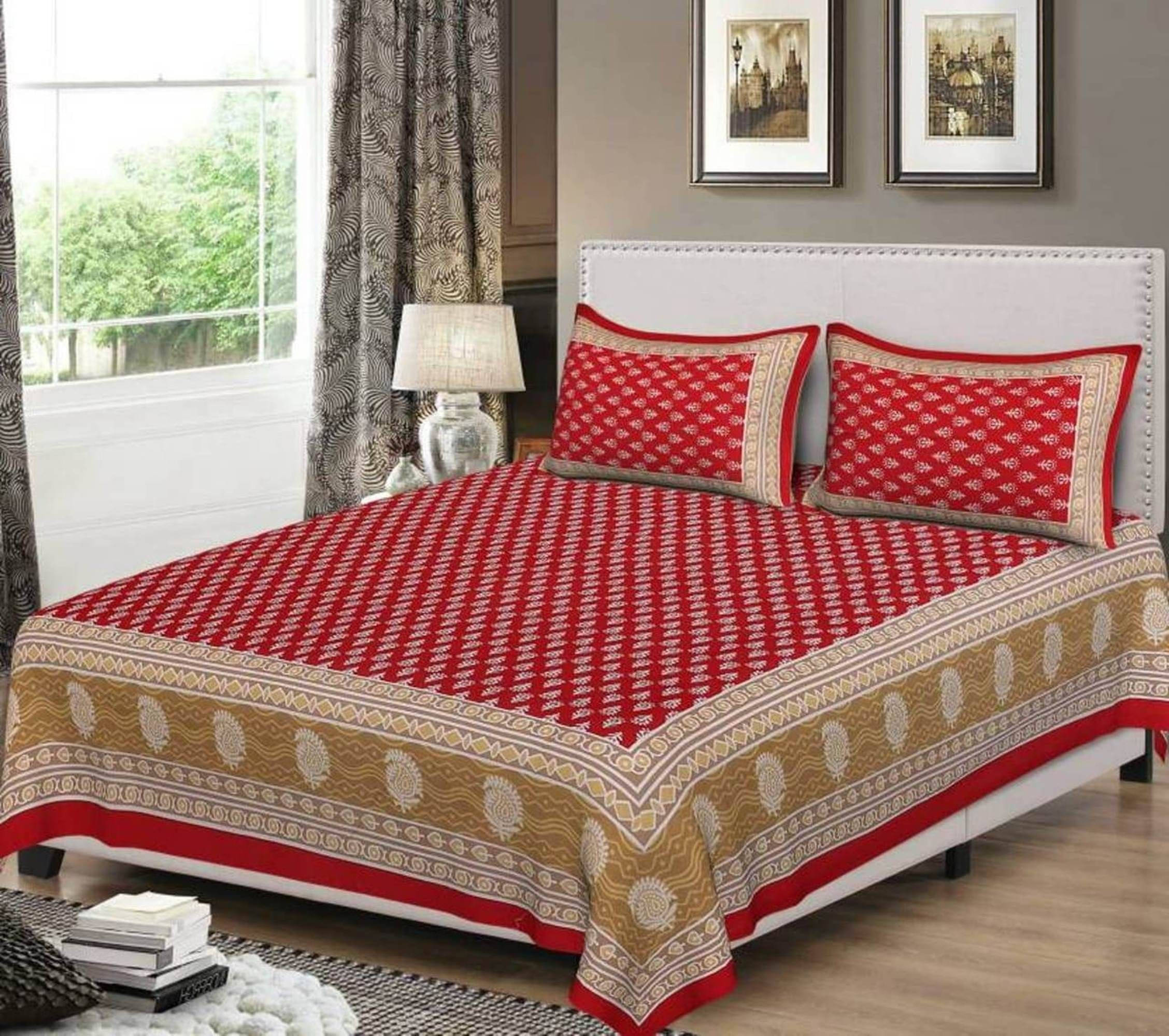 Batham Handloom Cotton 1 Double Bedsheet with 2 Pillow Covers ( Red ) Batham Handloom Cotton 1 Double Bedsheet with 2 Pillow Covers ( Red )