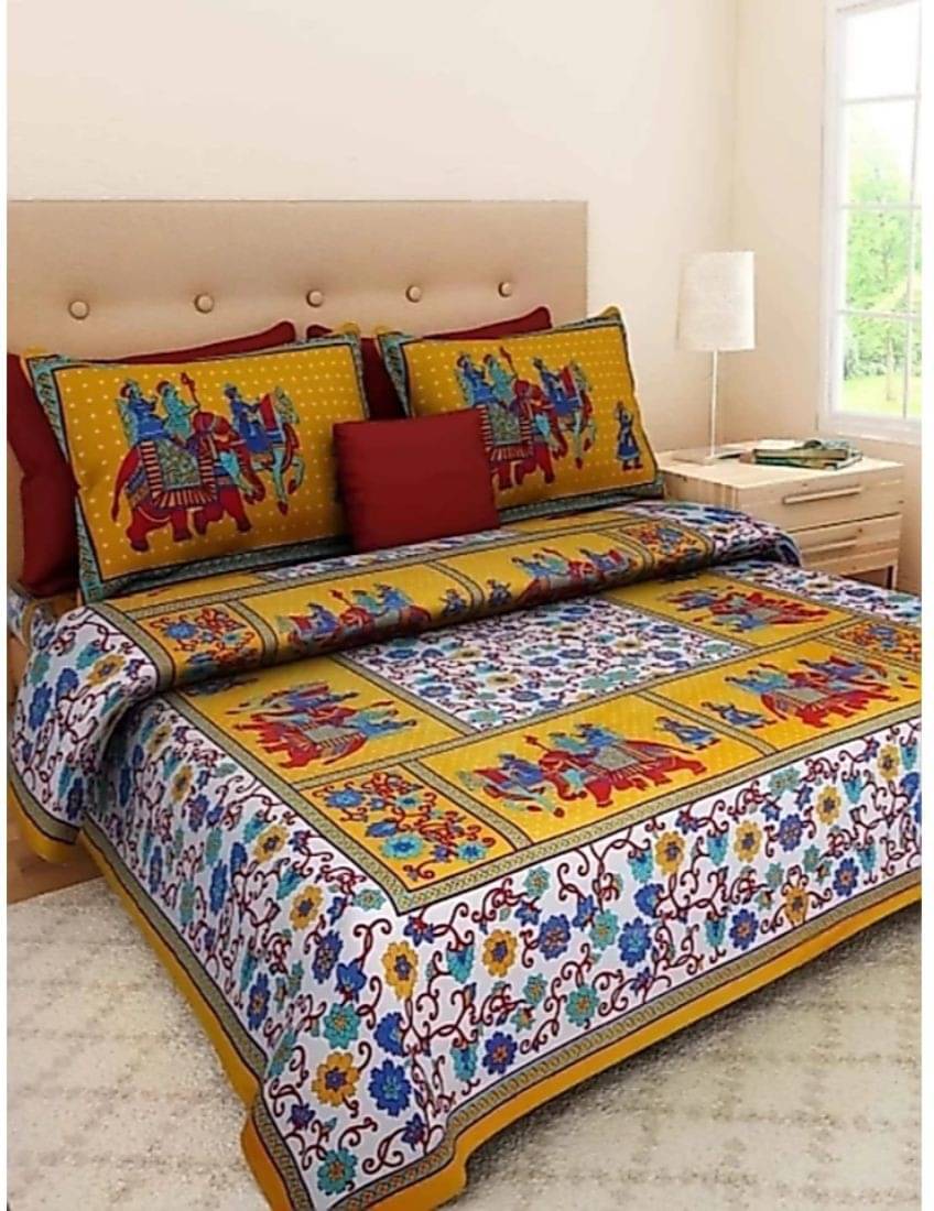 Batham Handloom Cotton 1 Double Bedsheet with 2 Pillow Covers ( Yellow ) Batham Handloom Cotton 1 Double Bedsheet with 2 Pillow Covers ( Yellow )
