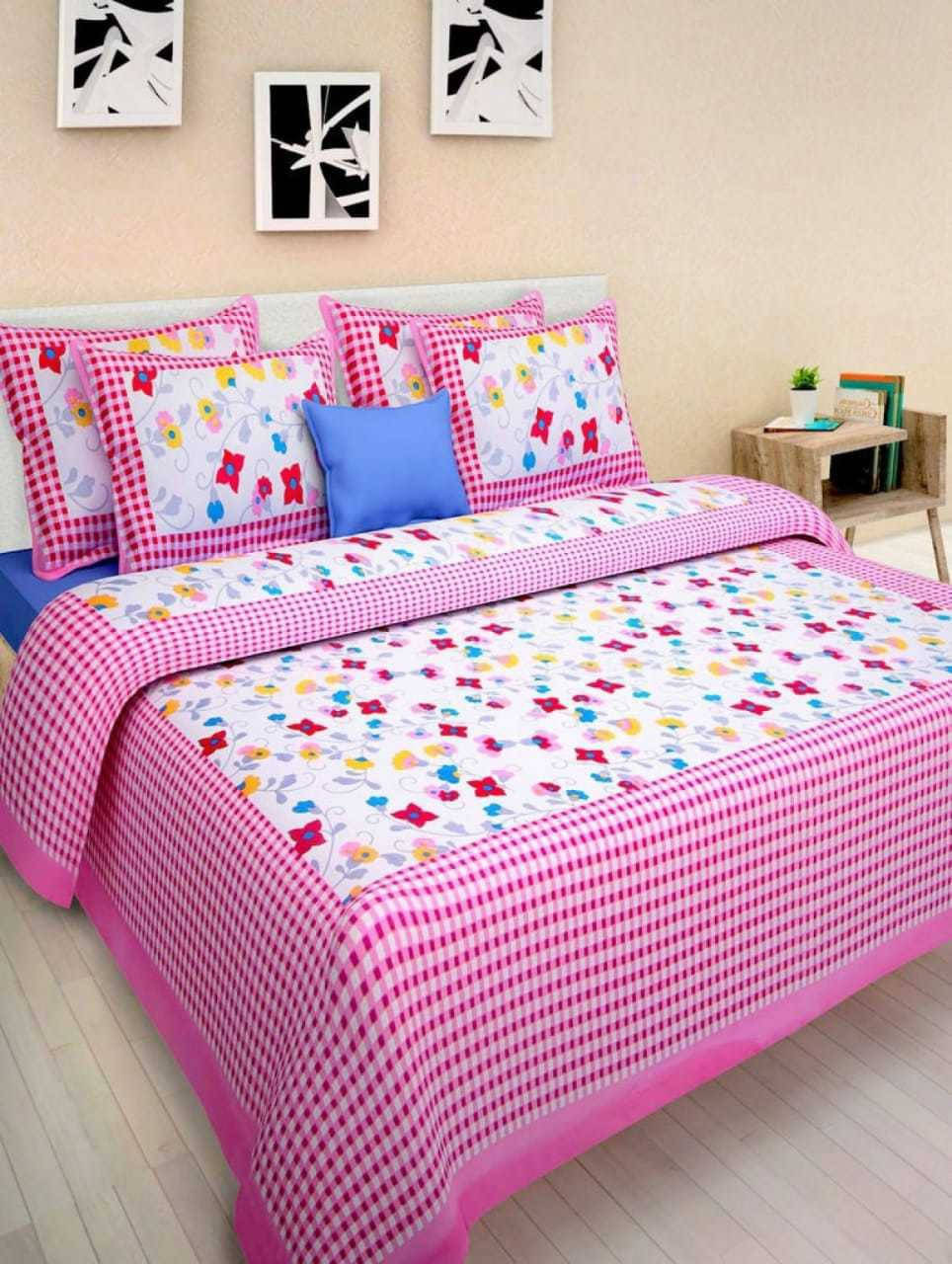 Batham Handloom Cotton 1 Double Bedsheet with 2 Pillow Covers ( Pink ) Batham Handloom Cotton 1 Double Bedsheet with 2 Pillow Covers ( Pink )