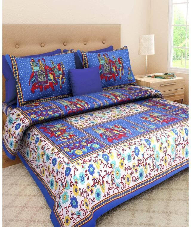 Batham Handloom Cotton 1 Double Bedsheet with 2 Pillow Covers ( Blue ) Batham Handloom Cotton 1 Double Bedsheet with 2 Pillow Covers ( Blue )