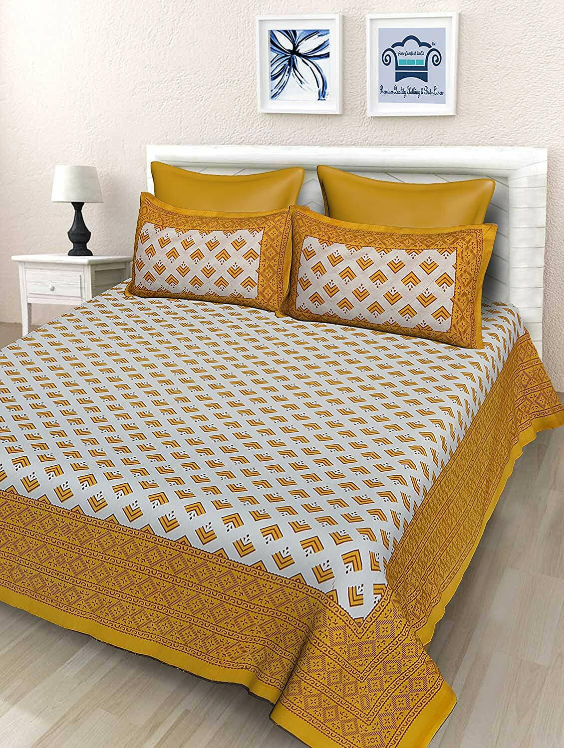 Batham Handloom Cotton 1 Double Bedsheet with 2 Pillow Covers ( Yellow )     			Batham Handloom Cotton 1 Double Bedsheet with 2 Pillow Covers ( Yellow )