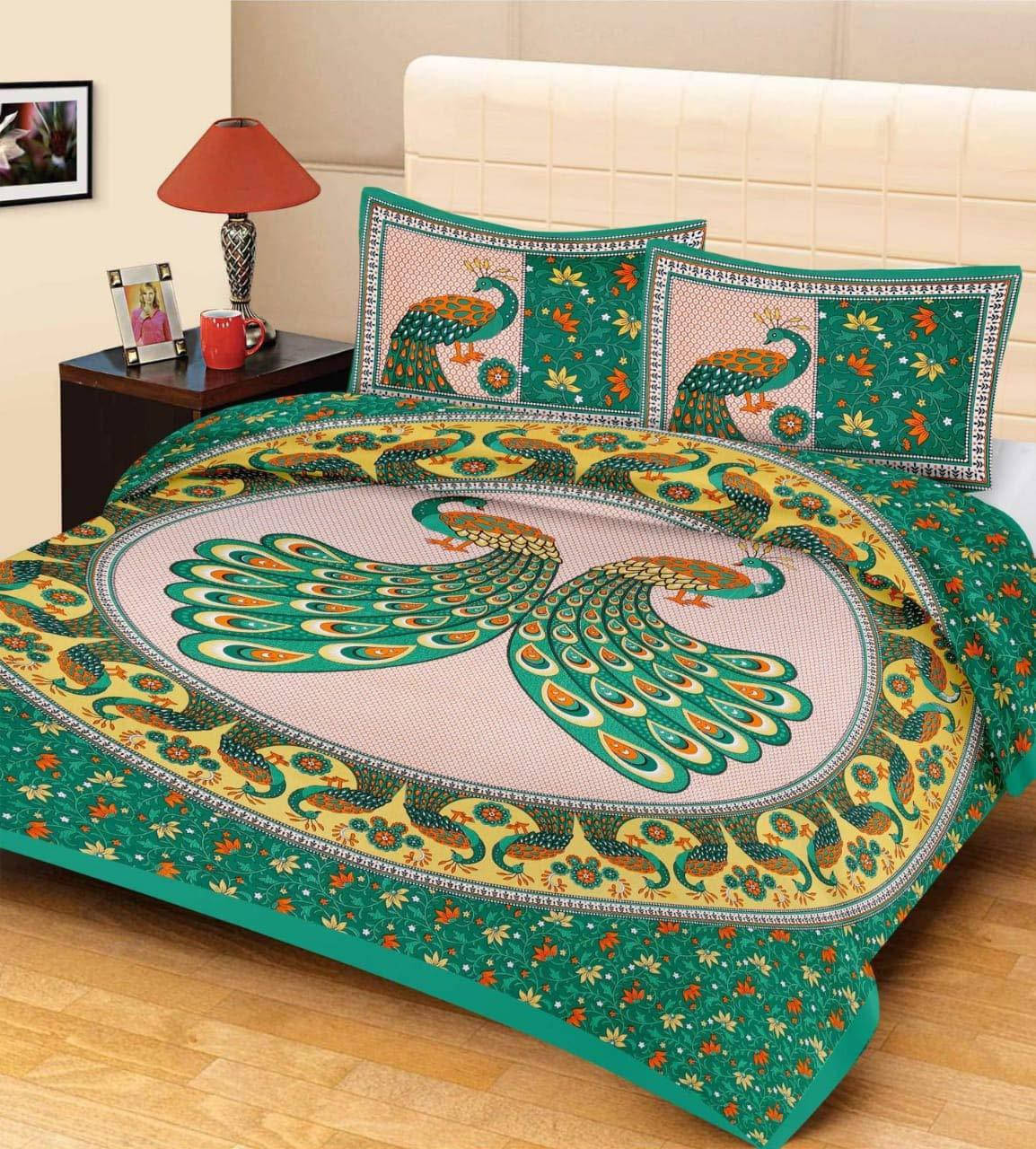 Batham Handloom Cotton 1 Double Bedsheet with 2 Pillow Covers ( Green ) Batham Handloom Cotton 1 Double Bedsheet with 2 Pillow Covers ( Green )