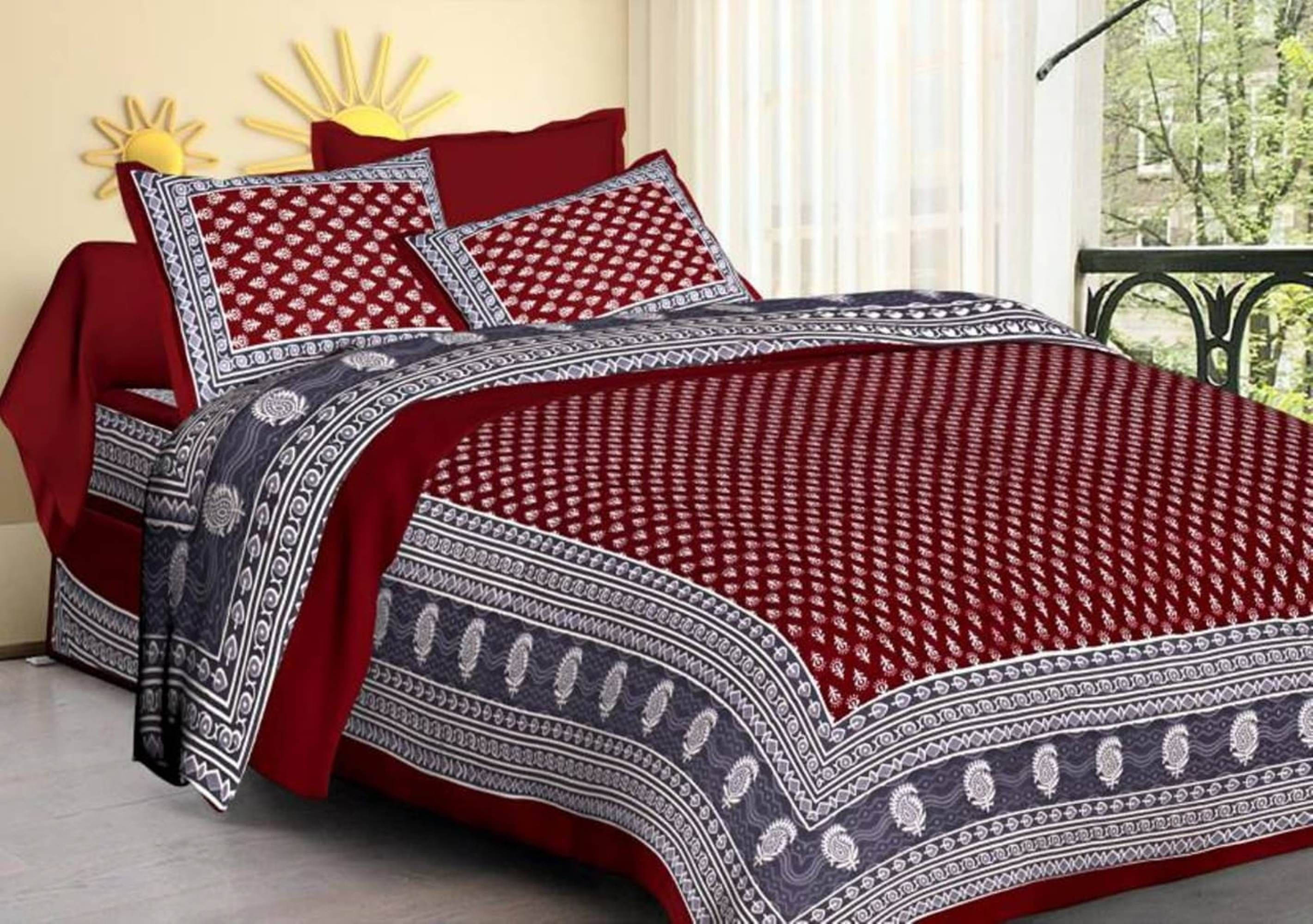     			Batham Handloom Cotton 1 Double Bedsheet with 2 Pillow Covers ( Red )