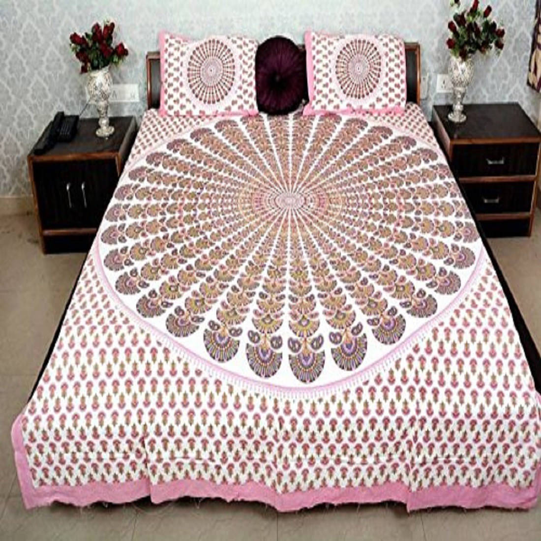 Batham Handloom Cotton 1 Double Bedsheet with 2 Pillow Covers ( Pink ) Batham Handloom Cotton 1 Double Bedsheet with 2 Pillow Covers ( Pink )