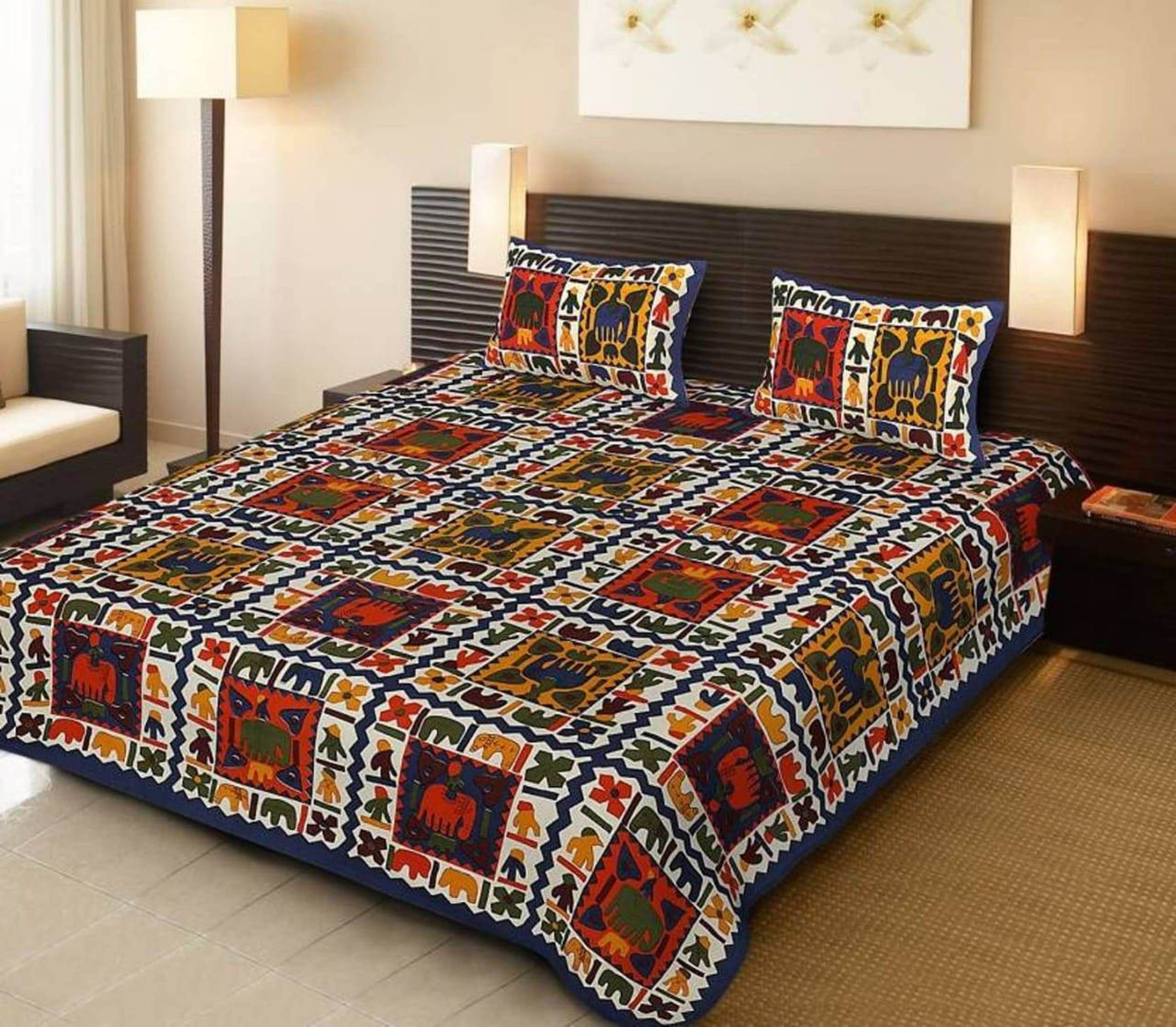     			Batham Handloom Cotton 1 Double Bedsheet with 2 Pillow Covers ( Blue )