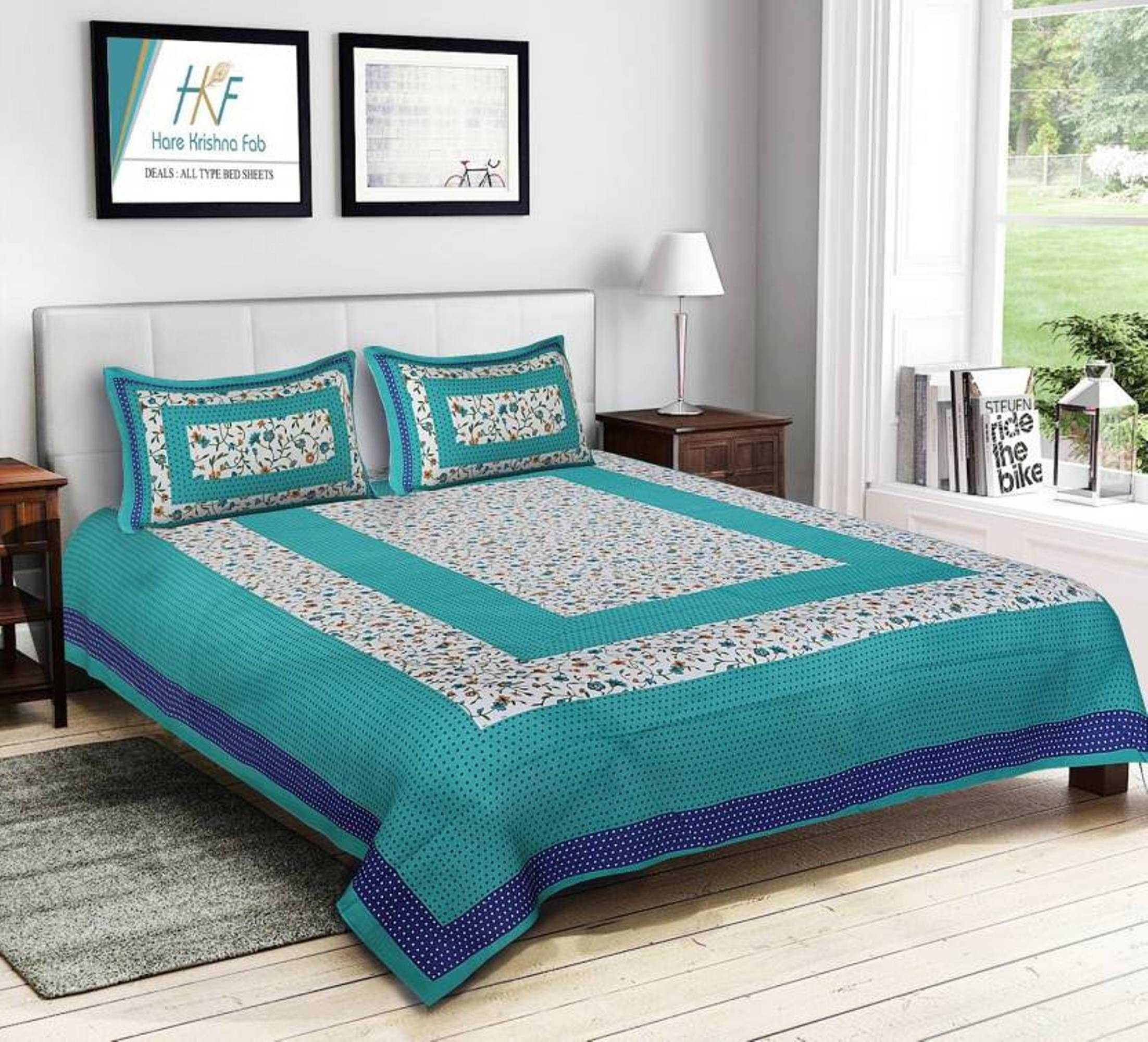     			Batham Handloom Cotton 1 Double Bedsheet with 2 Pillow Covers ( Green )