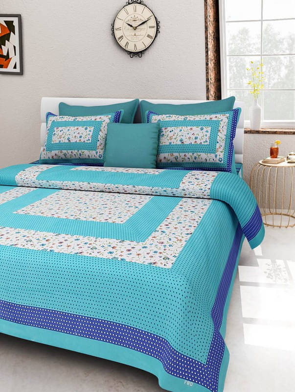     			Batham Handloom Cotton 1 Double Bedsheet with 2 Pillow Covers ( Green )