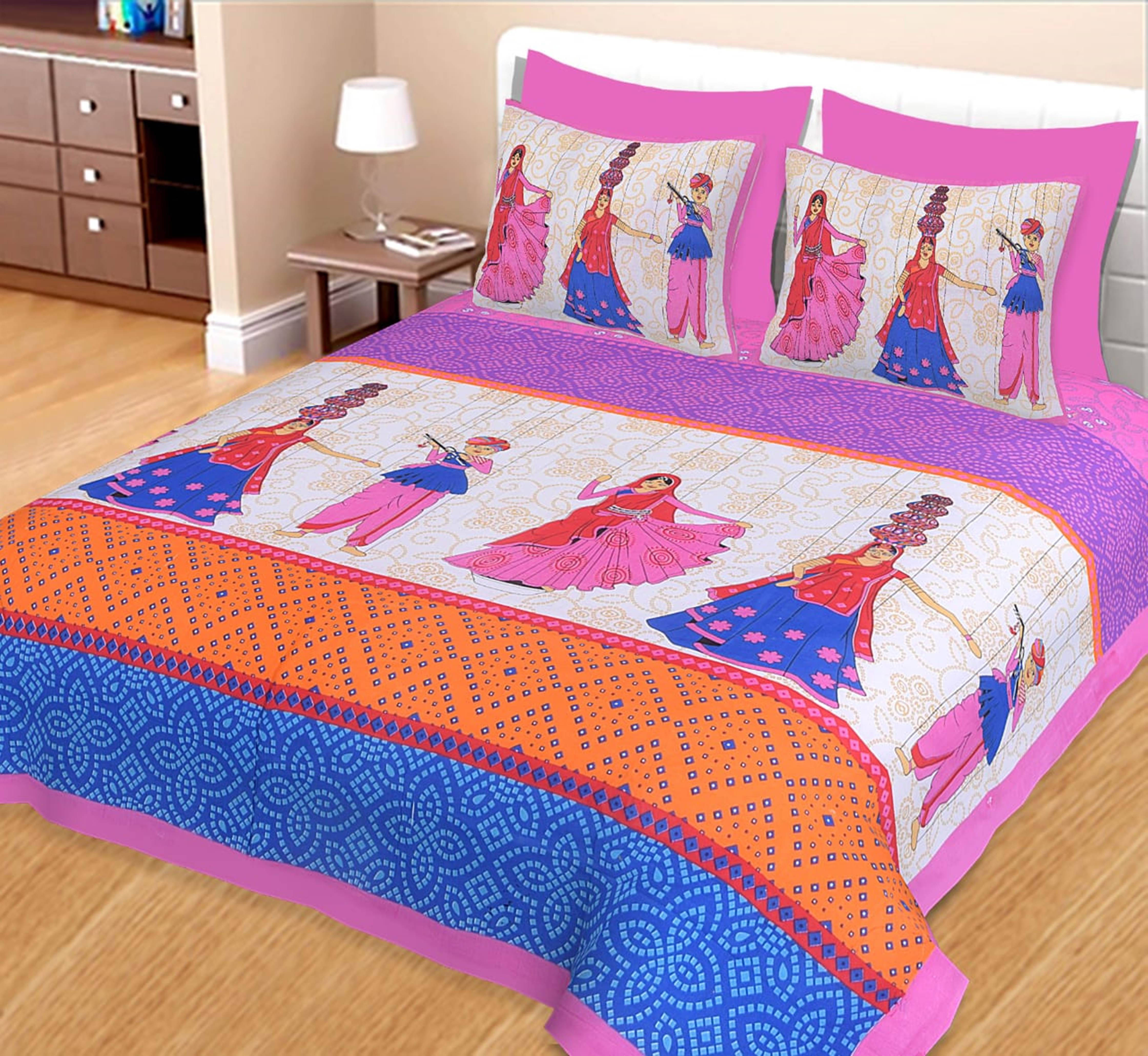     			Batham Handloom Cotton 1 Double Bedsheet with 2 Pillow Covers ( Pink )