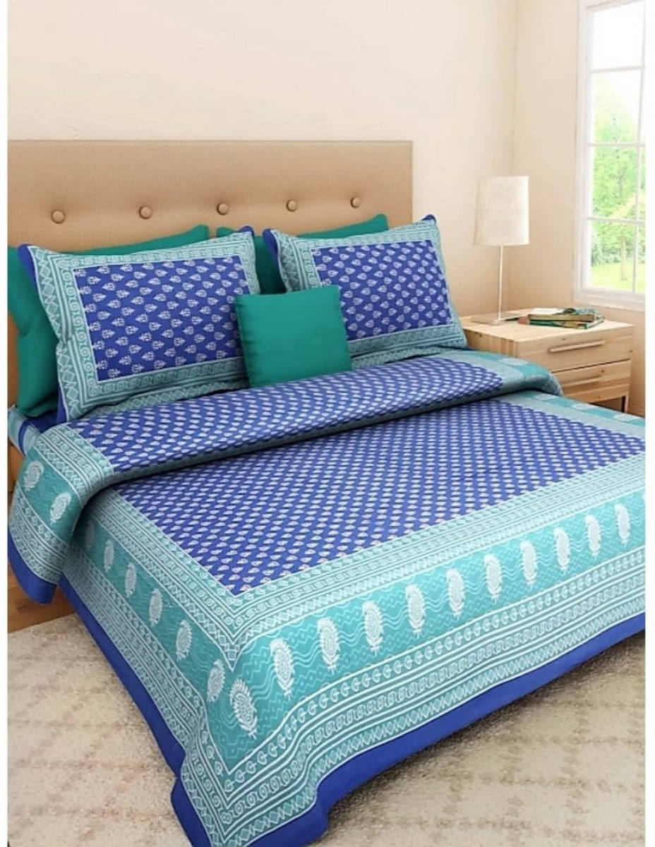 Batham Handloom Cotton 1 Double Bedsheet with 2 Pillow Covers ( Blue ) Batham Handloom Cotton 1 Double Bedsheet with 2 Pillow Covers ( Blue )