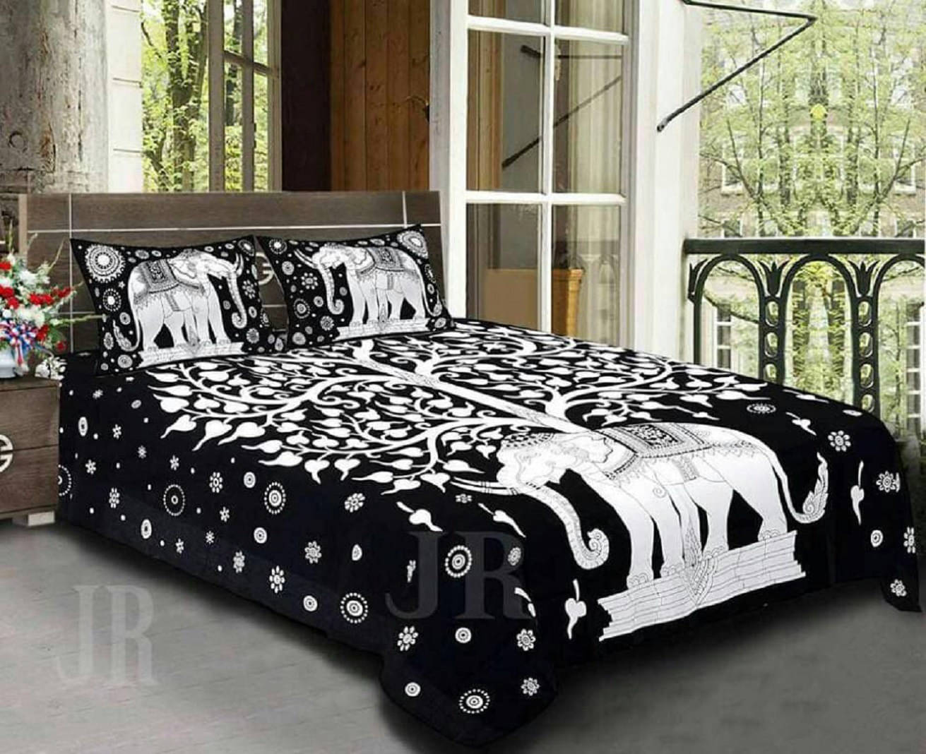 Batham Handloom Cotton 1 Double Bedsheet with 2 Pillow Covers ( Black ) Batham Handloom Cotton 1 Double Bedsheet with 2 Pillow Covers ( Black )