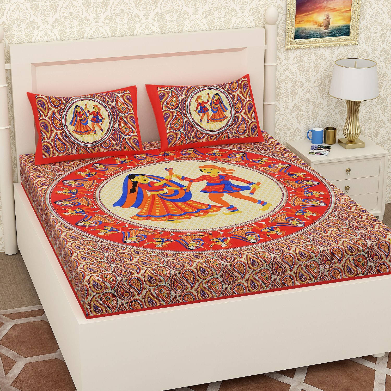     			Batham Handloom Cotton 1 Double Bedsheet with 2 Pillow Covers ( Multicolor )