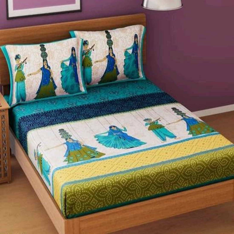     			Batham Handloom Cotton 1 Double Bedsheet with 2 Pillow Covers ( Blue )