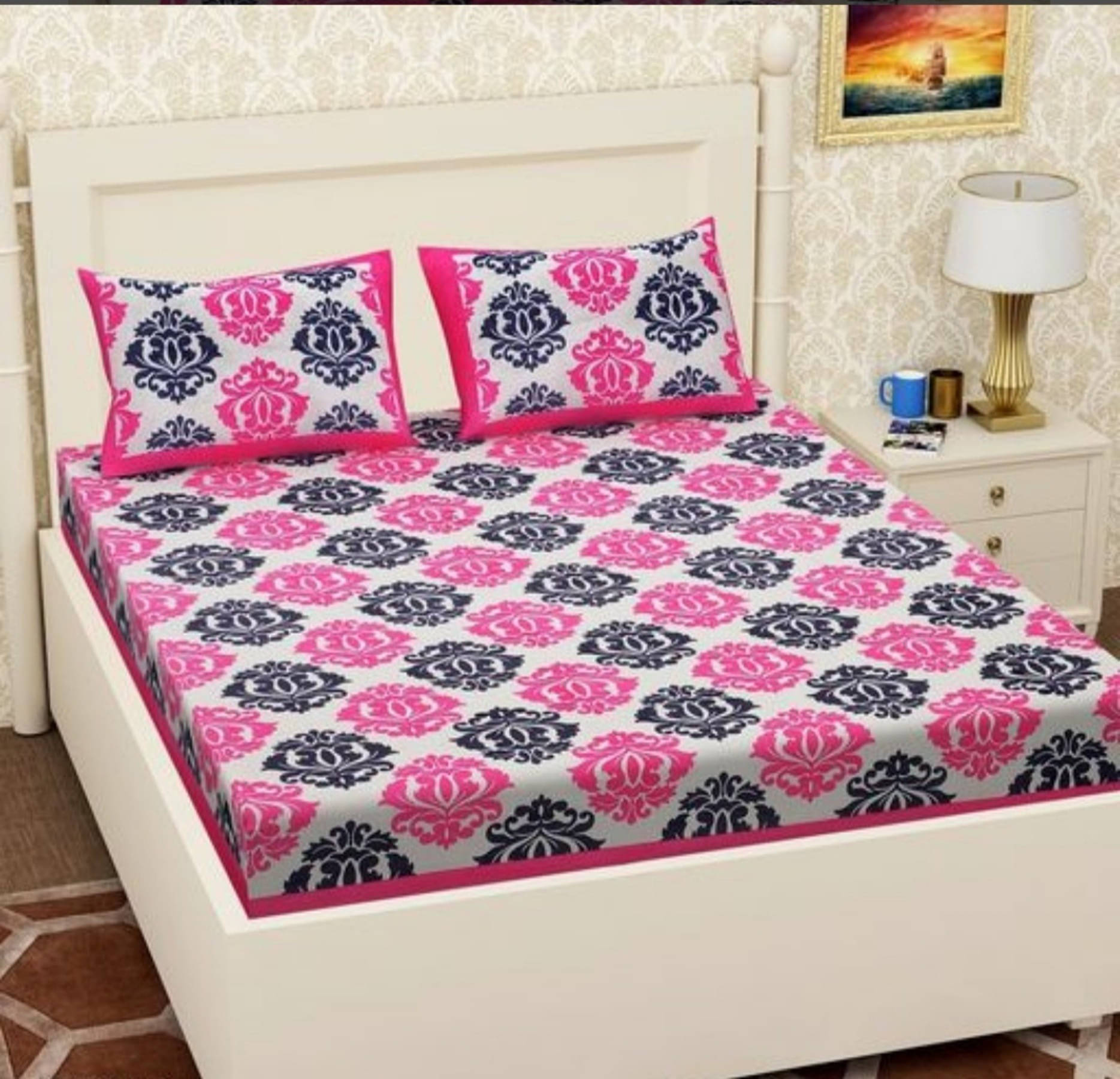 Batham Handloom Cotton 1 Double Bedsheet with 2 Pillow Covers ( Pink ) Batham Handloom Cotton 1 Double Bedsheet with 2 Pillow Covers ( Pink )