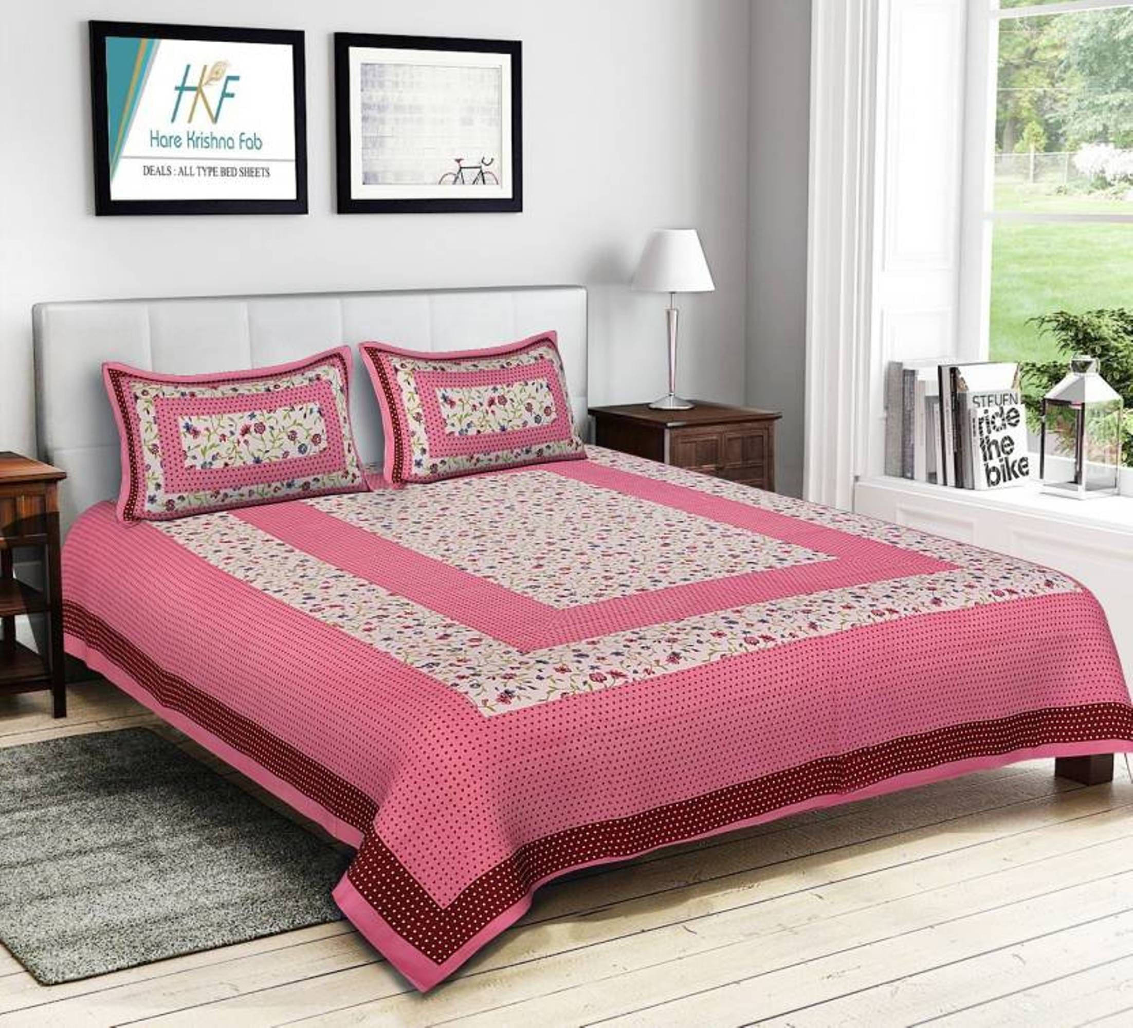     			Batham Handloom Cotton 1 Double Bedsheet with 2 Pillow Covers ( Pink )