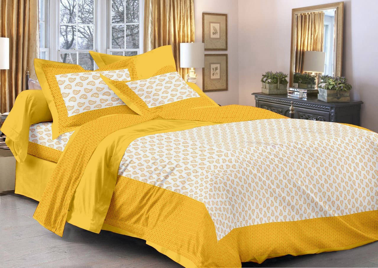     			Batham Handloom Cotton 1 Double Bedsheet with 2 Pillow Covers ( Yellow )