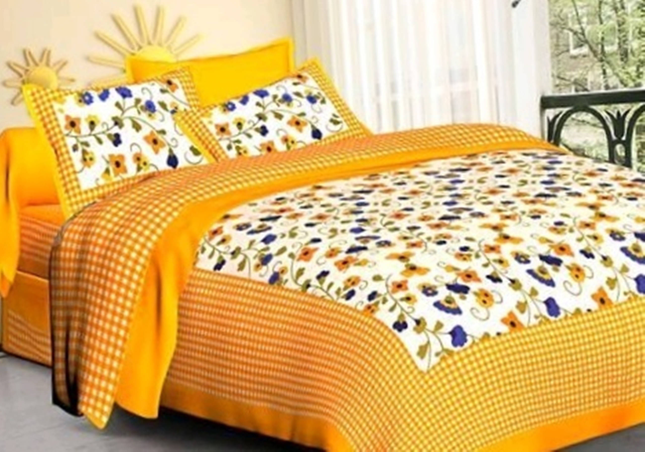     			Batham Handloom Cotton 1 Double Bedsheet with 2 Pillow Covers ( Yellow )