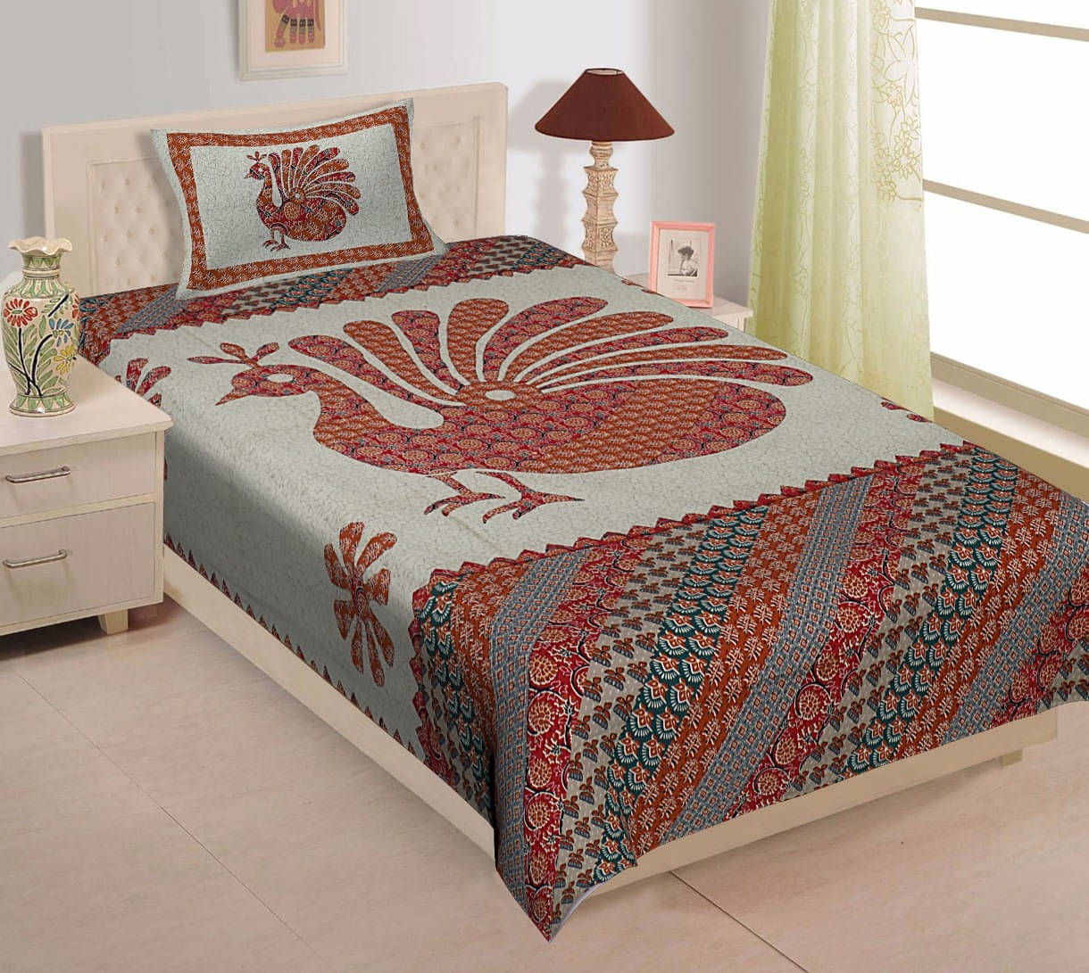 Batham Handloom Cotton 1 Single Bedsheet with 2 Pillow Covers ( Multicolor )     			Batham Handloom Cotton 1 Single Bedsheet with 2 Pillow Covers ( Multicolor )