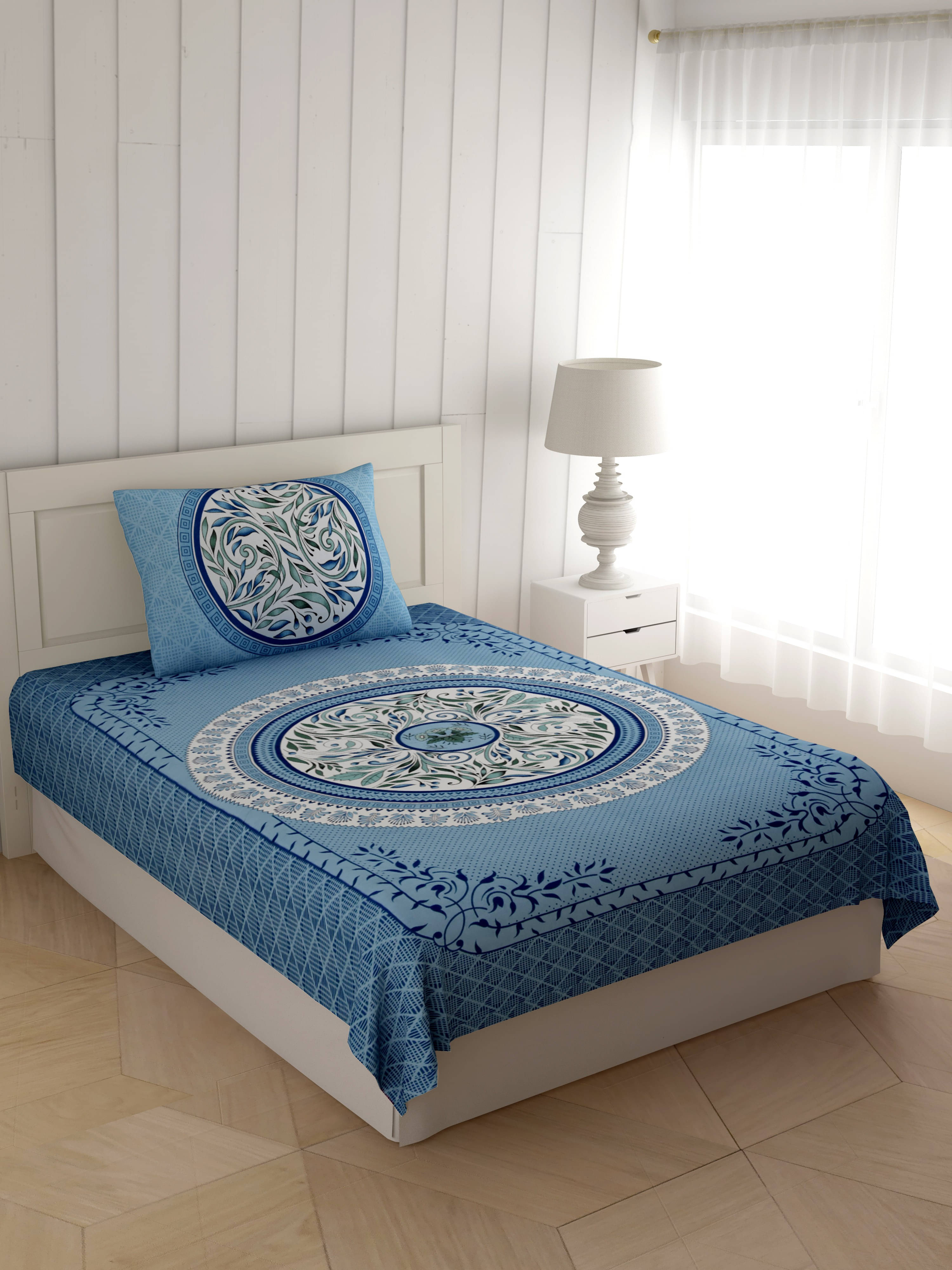     			Batham Handloom Cotton 1 Single Bedsheet with 2 Pillow Covers ( Multicolor )