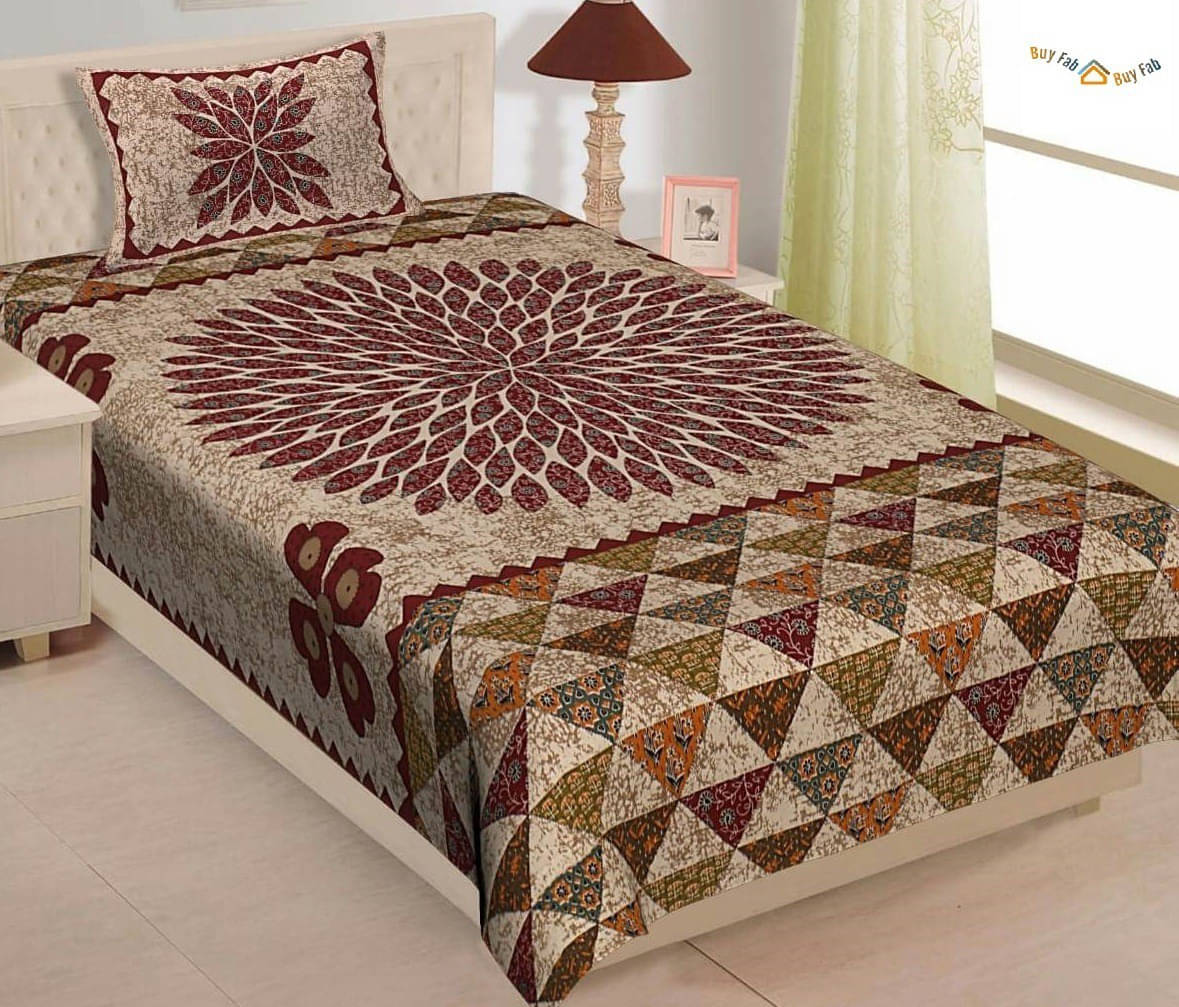     			Batham Handloom Cotton 1 Single Bedsheet with 2 Pillow Covers ( Red )